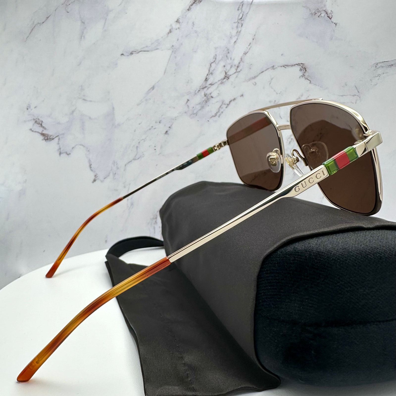 Gucci New GUCCI Sunglasses Gold Metal Square Aviator Red Green Size ONE SIZE - 5 Thumbnail
