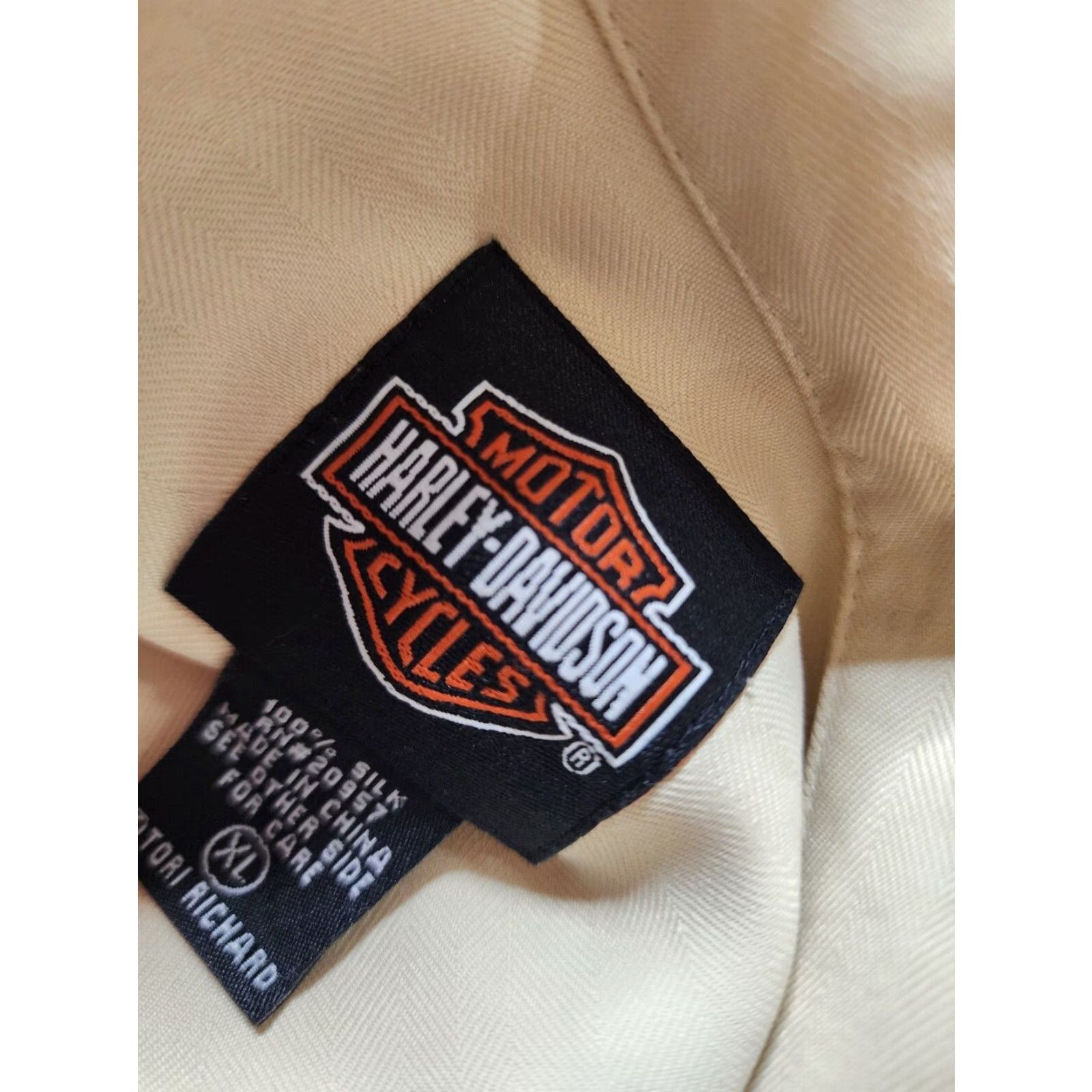 Harley Davidson Harley-Davidson Shirt Silk Adult XL Beige Embroidered Motorcycle Short Sleeve Button-Up Mens Size US XL / EU 56 / 4 - 6 Thumbnail