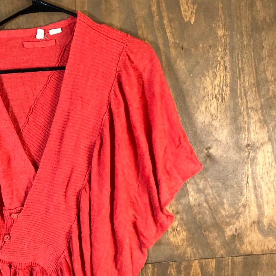 Anthropologie Anthropologie Moth Sweater Orange Wrap Shirt S/M Womens Knit V-Neck Short Sleeve Bohemian Ruffle Size S / US 4 / IT 40 - 5 Thumbnail