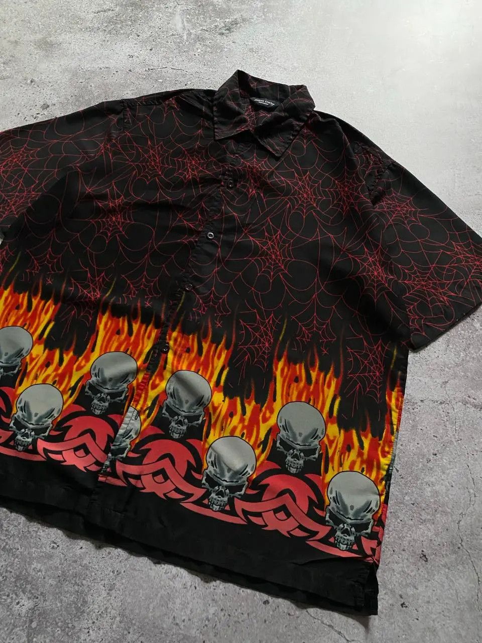JNCO × Japanese Brand CRAZY Y2K VINTAGE FLAME SKULL BUTTON UP SHIRT LIKE JNCO Size US L / EU 52-54 / 3 - 11 Thumbnail