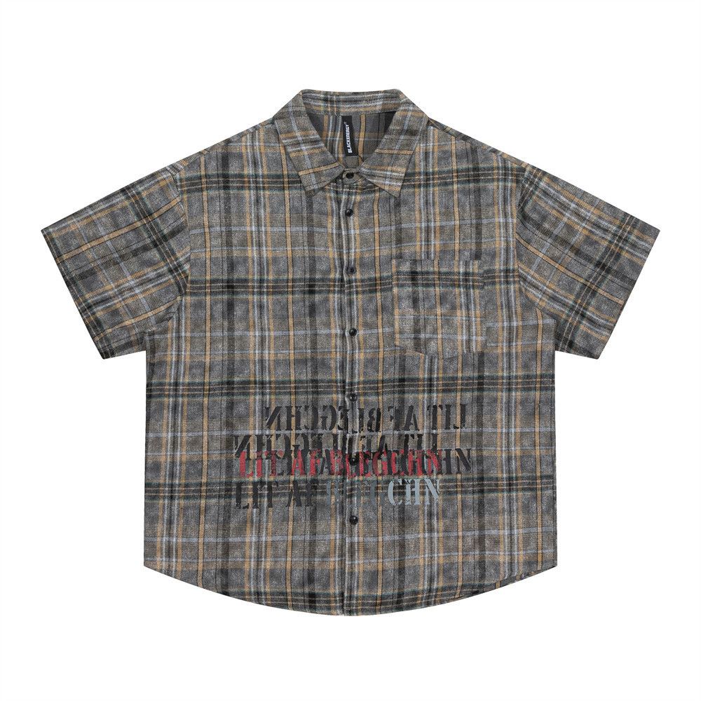 Japanese Brand × Vintage Men's American loose casual lapel letter print plaid shirt Size US M / EU 48-50 / 2 - 1 Thumbnail