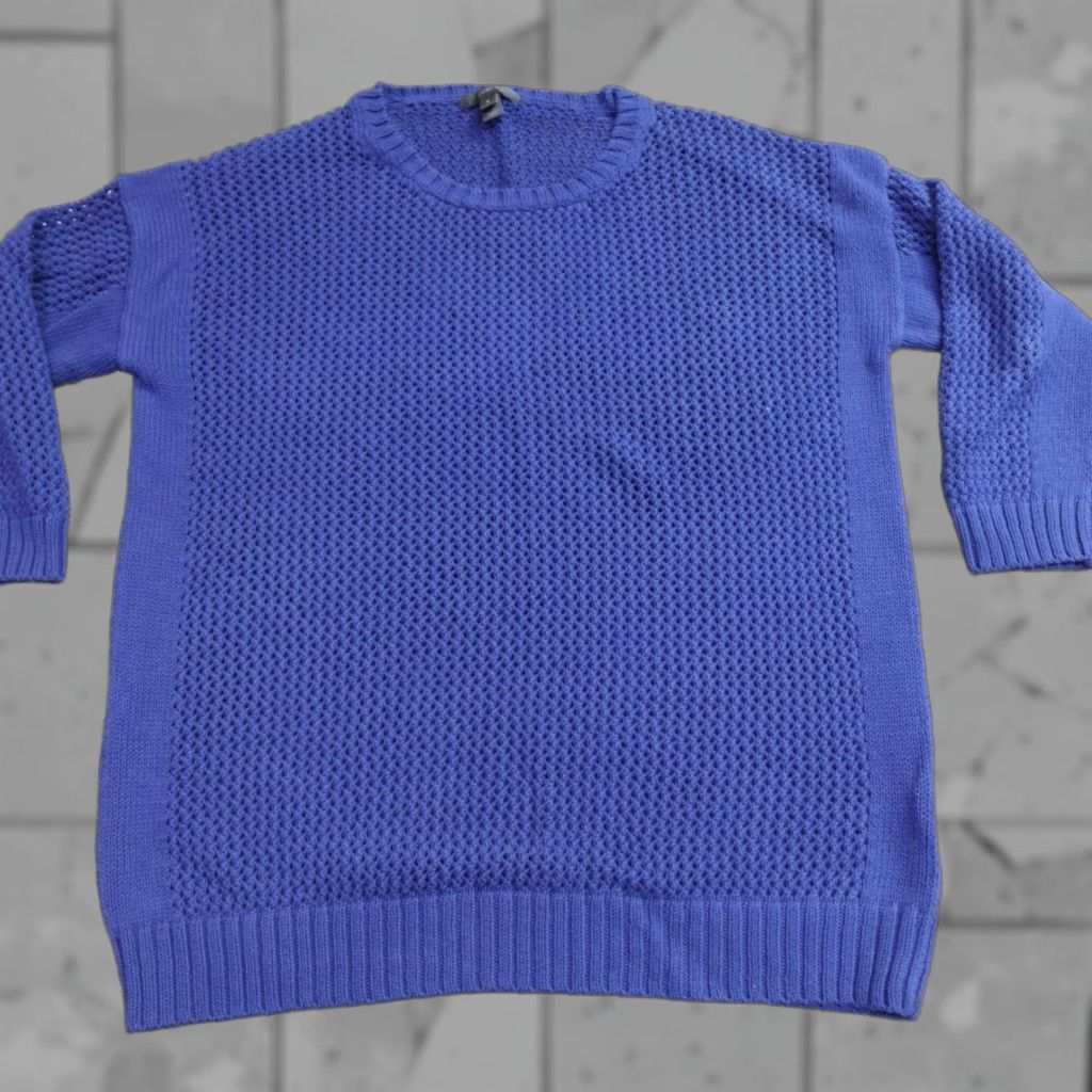J.Crew J.CREW Sweater Womens Crew Neck 3/4 Sleeve Small Blue Open Chunky Knit Pullover A7981 Size S / US 4 / IT 40 - 1 Thumbnail