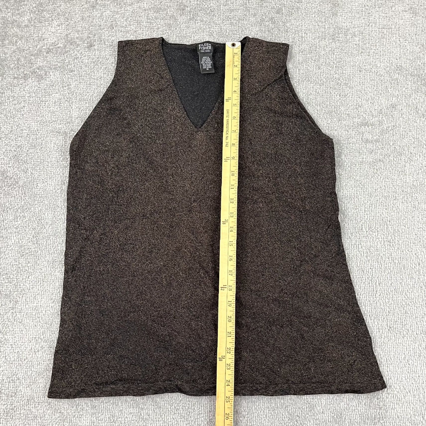 Eileen Fisher Eileen Fisher Shirt Womens Medium Black Brown Metallic Sleeveless V-Neck Party Casual Workwear Preppy Size M / US 6-8 / IT 42-44 - 3 Thumbnail