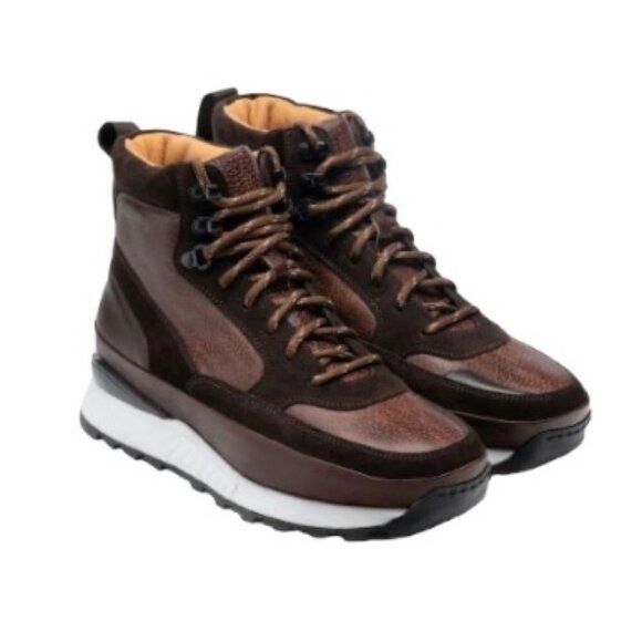 Magnanni Mens Brown Leather Mid Height Lace Up Rubber Sole B