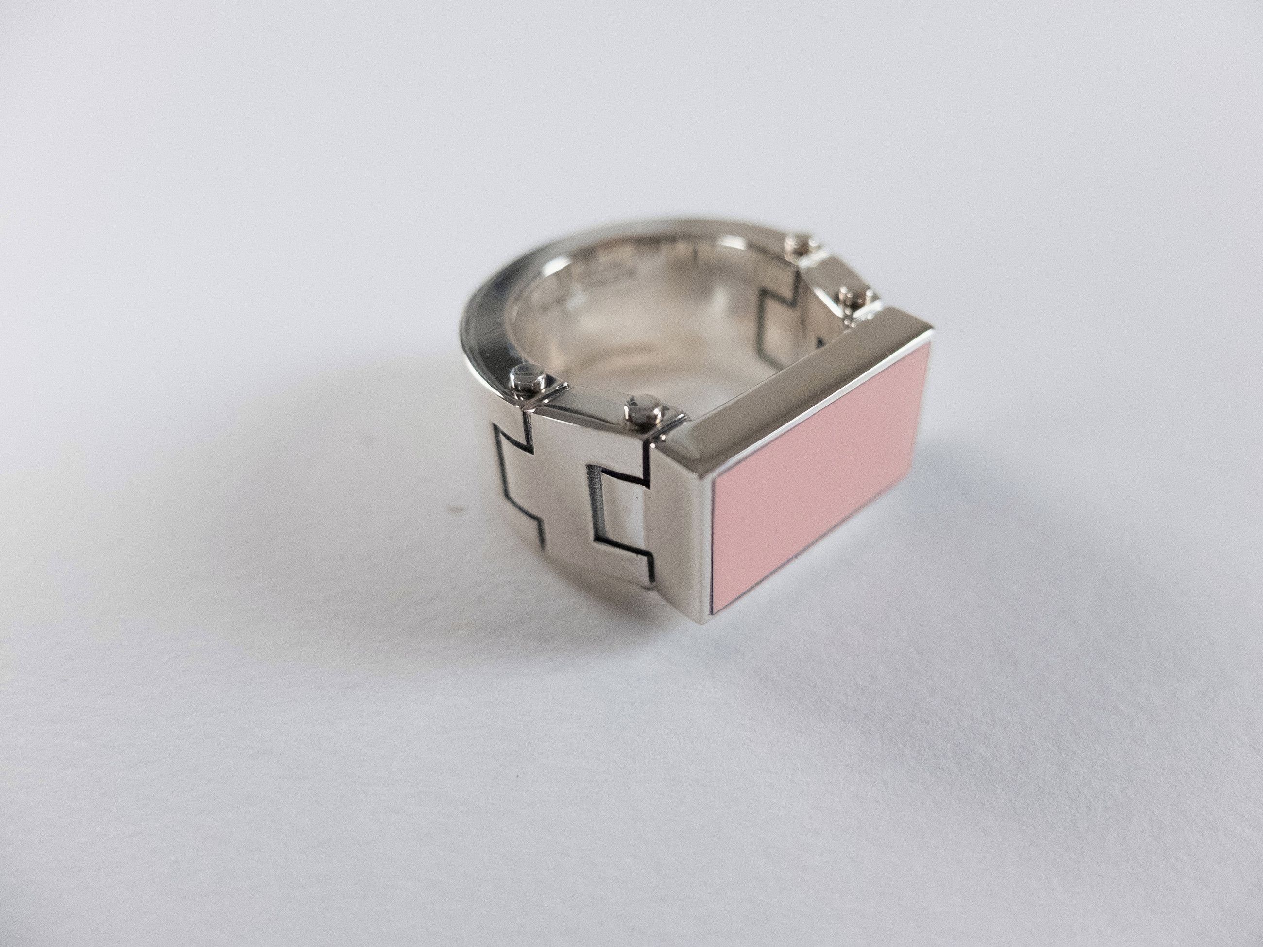Bottega Veneta BOTTEGA VENETA Bolt pink enameled front silver ring 19 q Size ONE SIZE - 1 Thumbnail