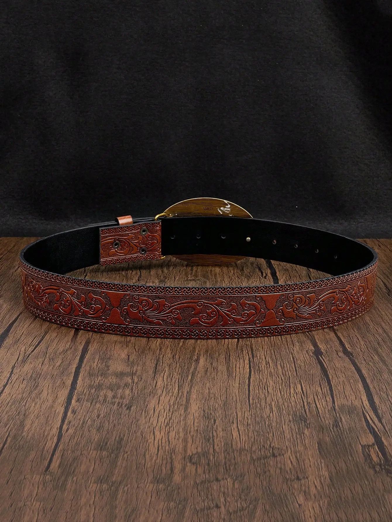 Leather Casual Round Buckle Belt Size ONE SIZE - 2 Thumbnail