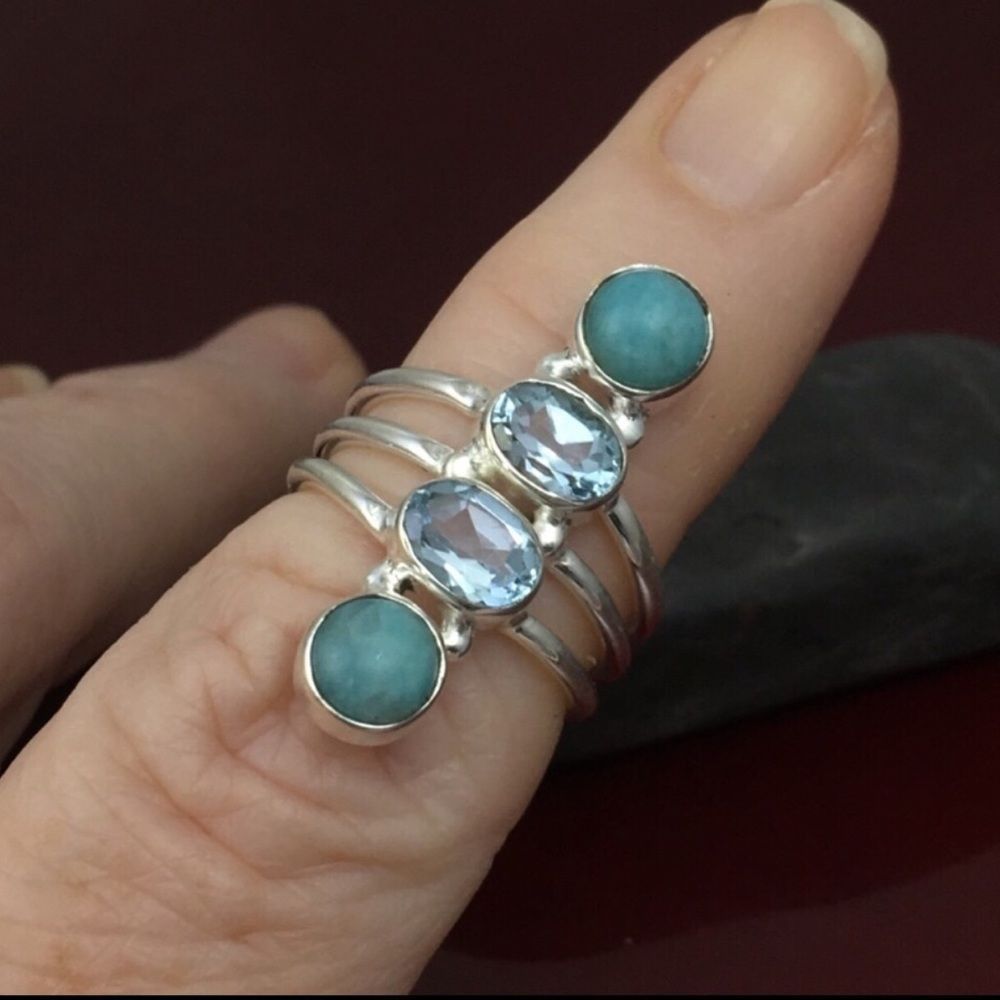 The Unbranded Brand Green Peruvian Amazonite Blue Topaz Ring Size 6.5 Size ONE SIZE - 3 Thumbnail