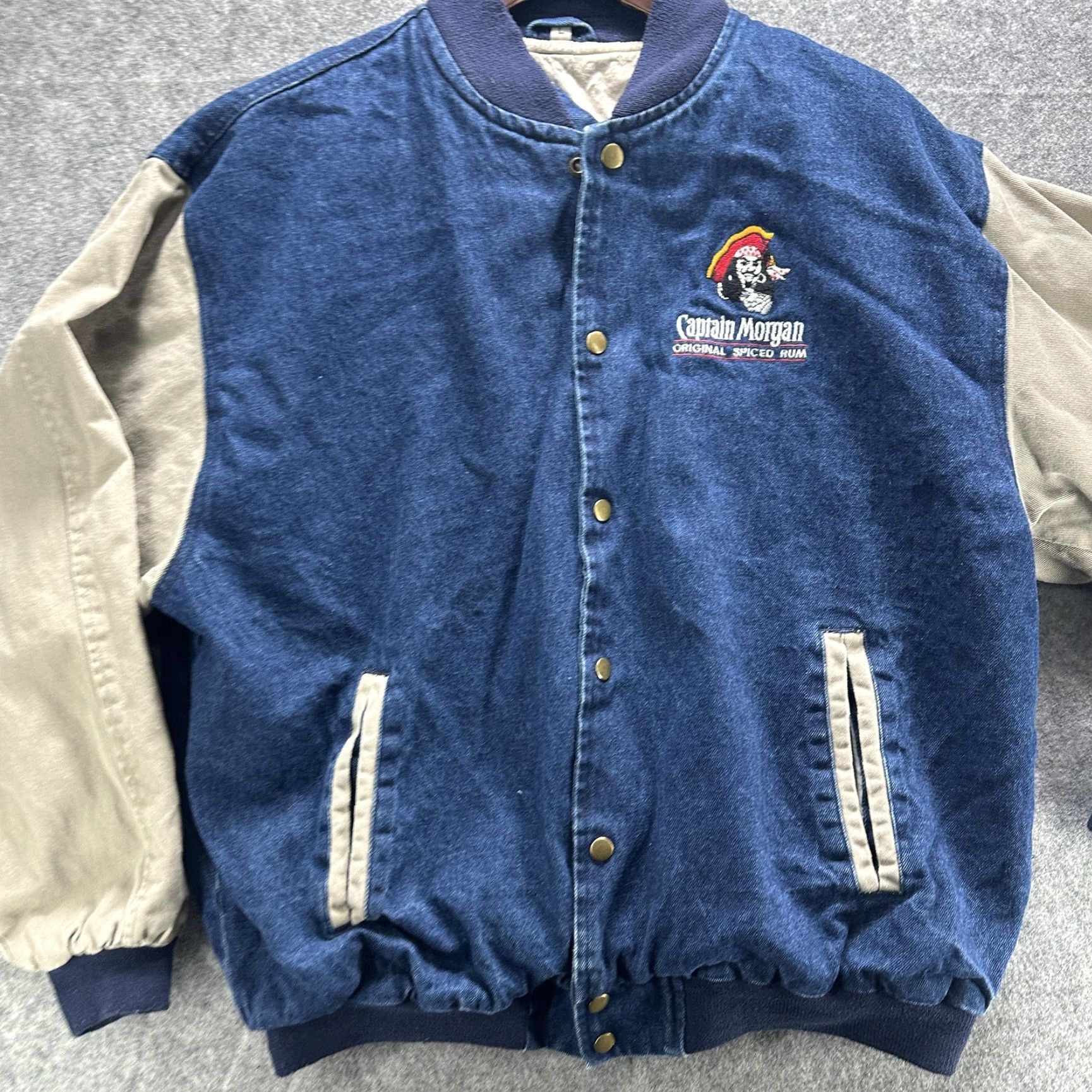 Vintage VINTAGE Blue Ridge Captain Morgan Jacket Mens L Blue Denim Varsity Jacket Cotton Lined Embroidered Logo 90s Casual Size US L / EU 52-54 / 3 - 4 Thumbnail
