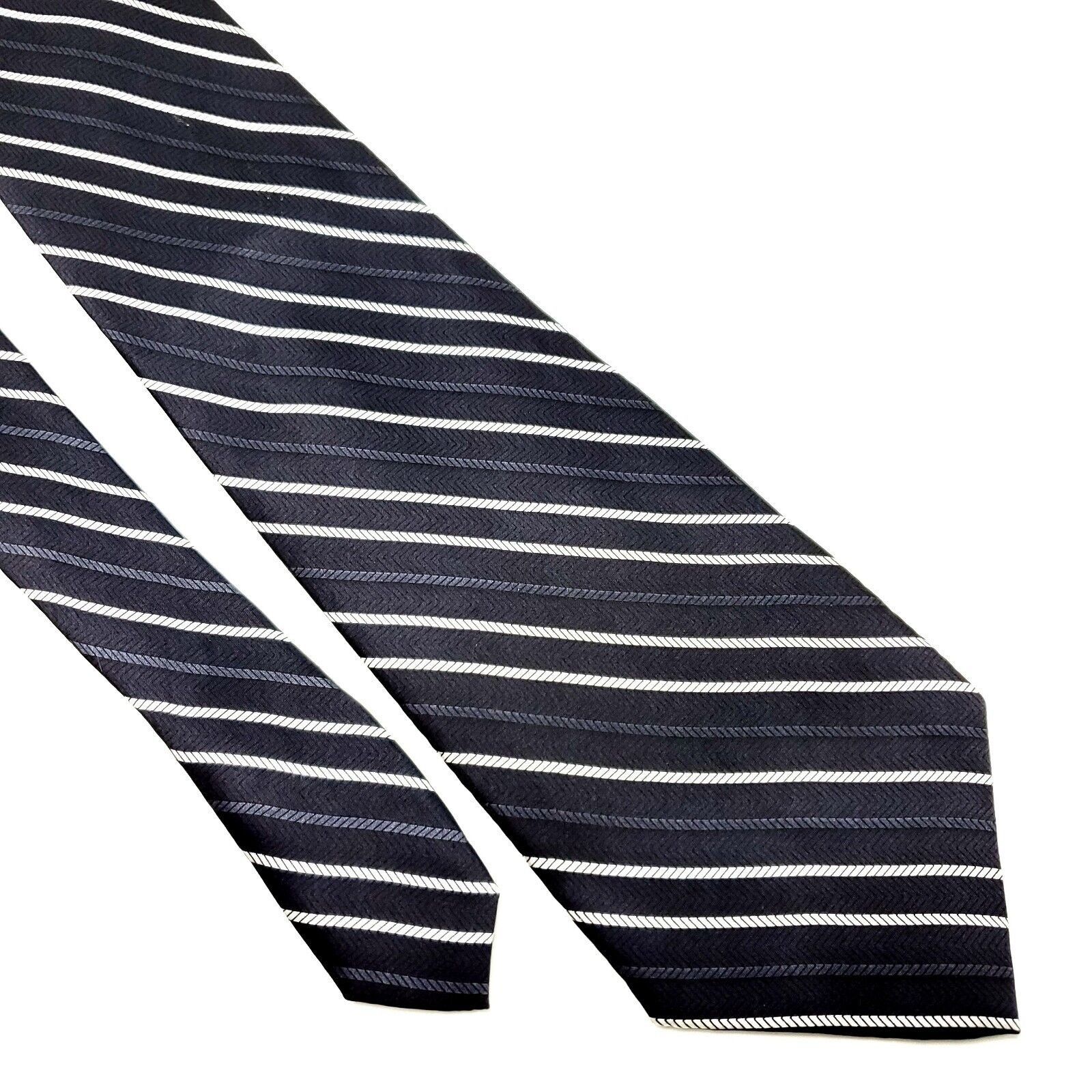 George George Silk Tie Black Striped Wide Size ONE SIZE - 1 Thumbnail