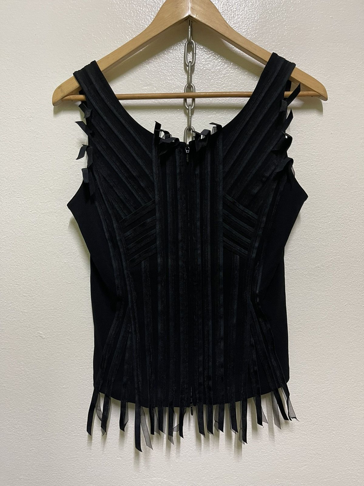 image of Hiroko Koshino Homme Hiroko Koshino Fringe Crop Top Corset 90's Zipper in Black, Women's (Size Medi