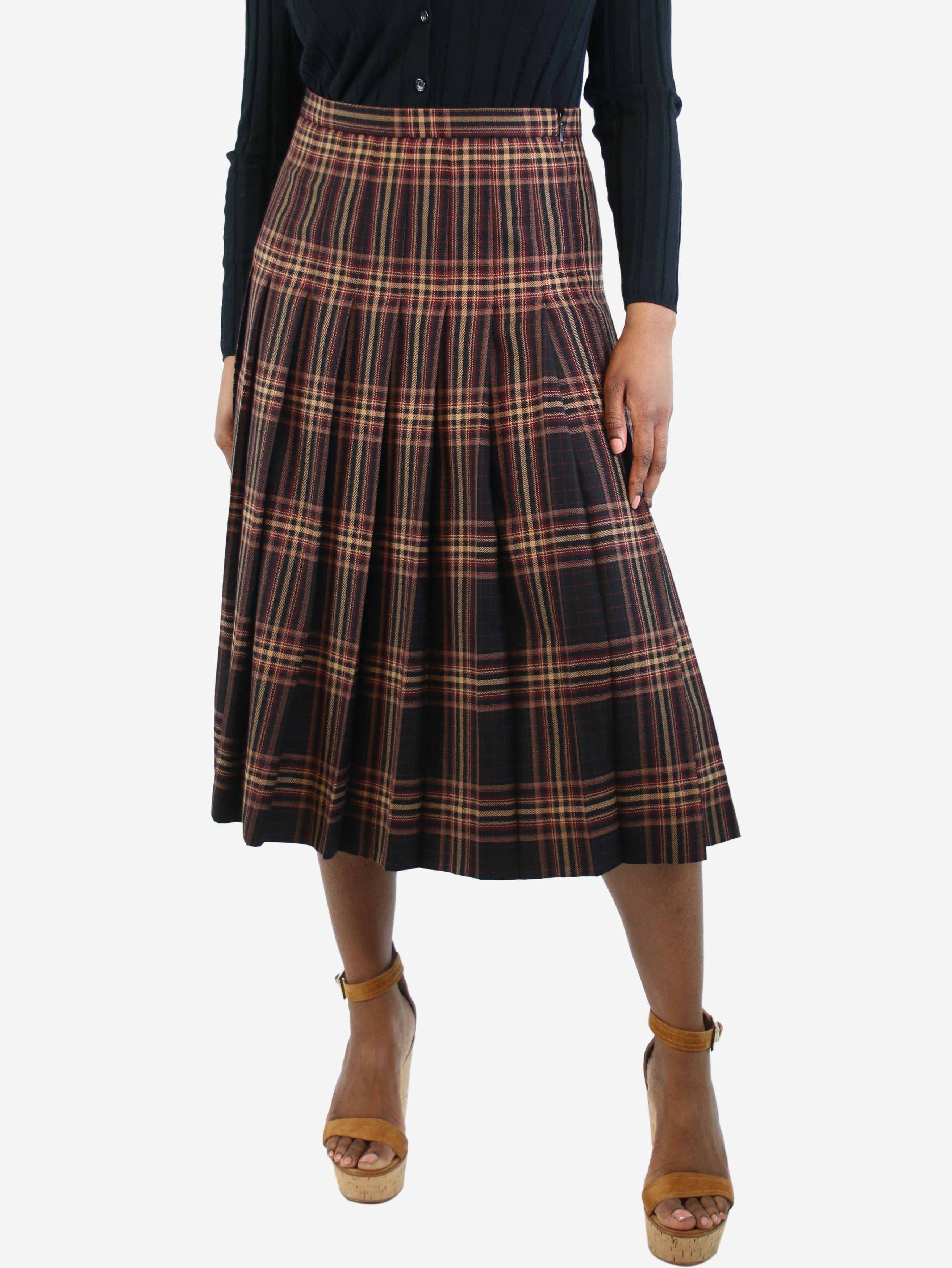 image of Gucci Brown Checkered Pleated Midi Skirt - Size Uk 16, Women's