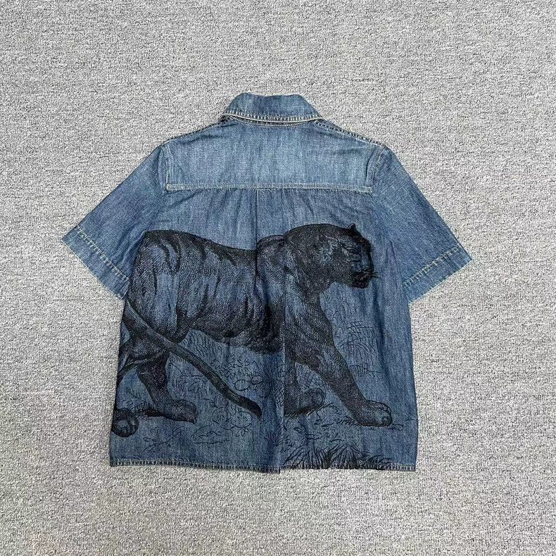 Dior Dior Size34 Tiger embroidered denim short-sleeved shirt Size US XXS / EU 40 - 2 Thumbnail
