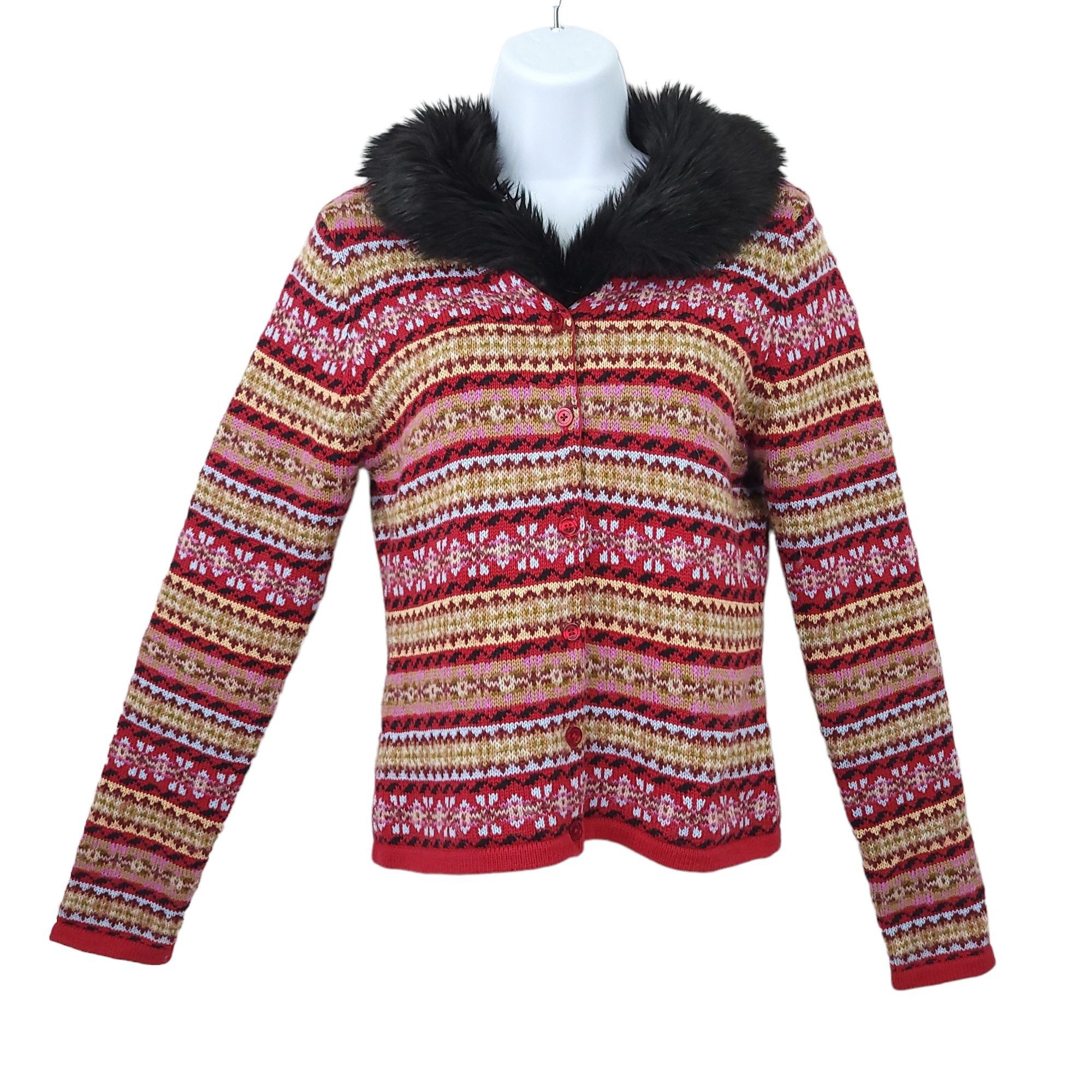 Other Harolds Fair Isle Cardigan Sweater S Vintage 90s Faux Fur Size S / US 4 / IT 40 - 1 Thumbnail