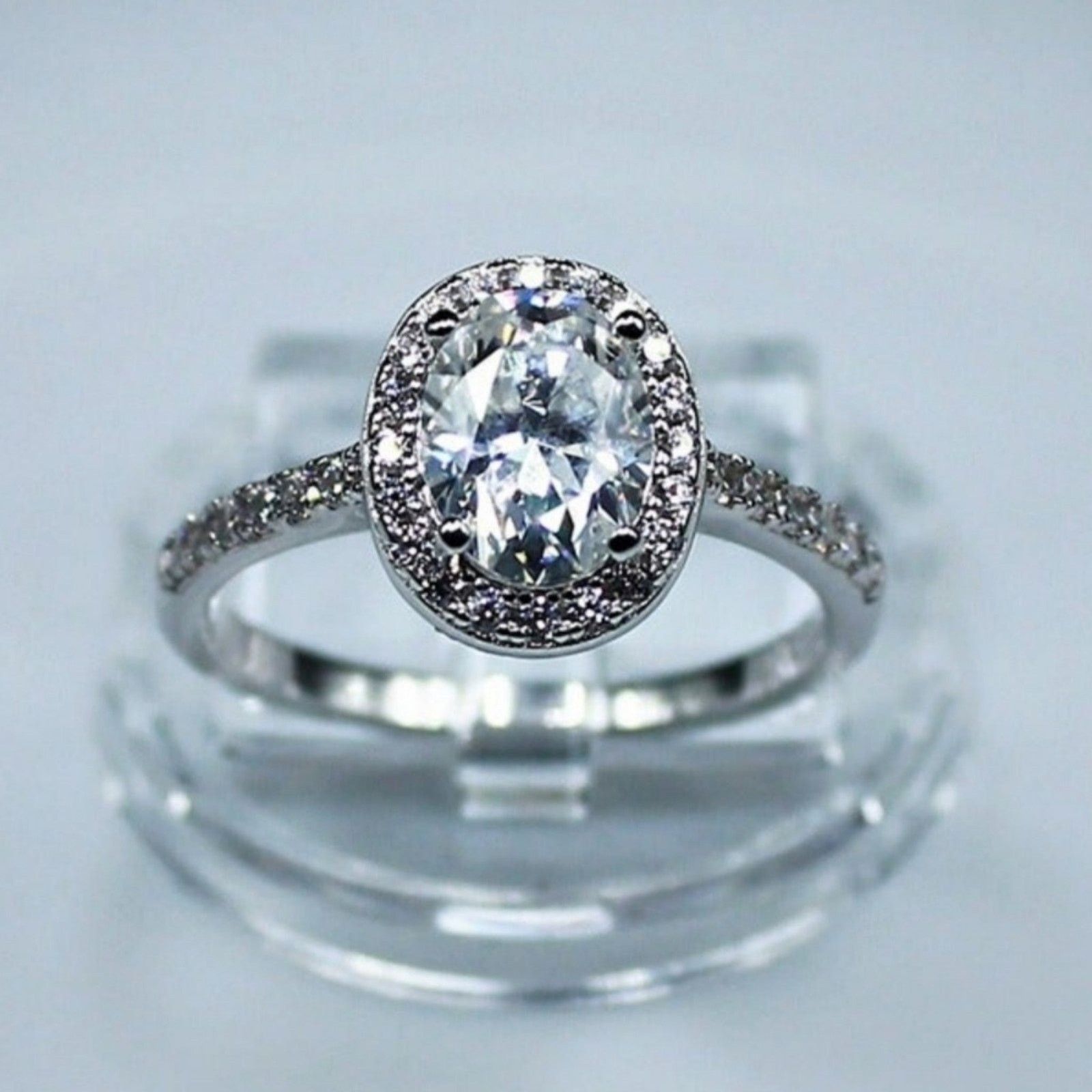 Other Oval Halo Moissanite 1.5 CT Wedding Set Ring Silver 9 NWT Size ONE SIZE - 10 Thumbnail