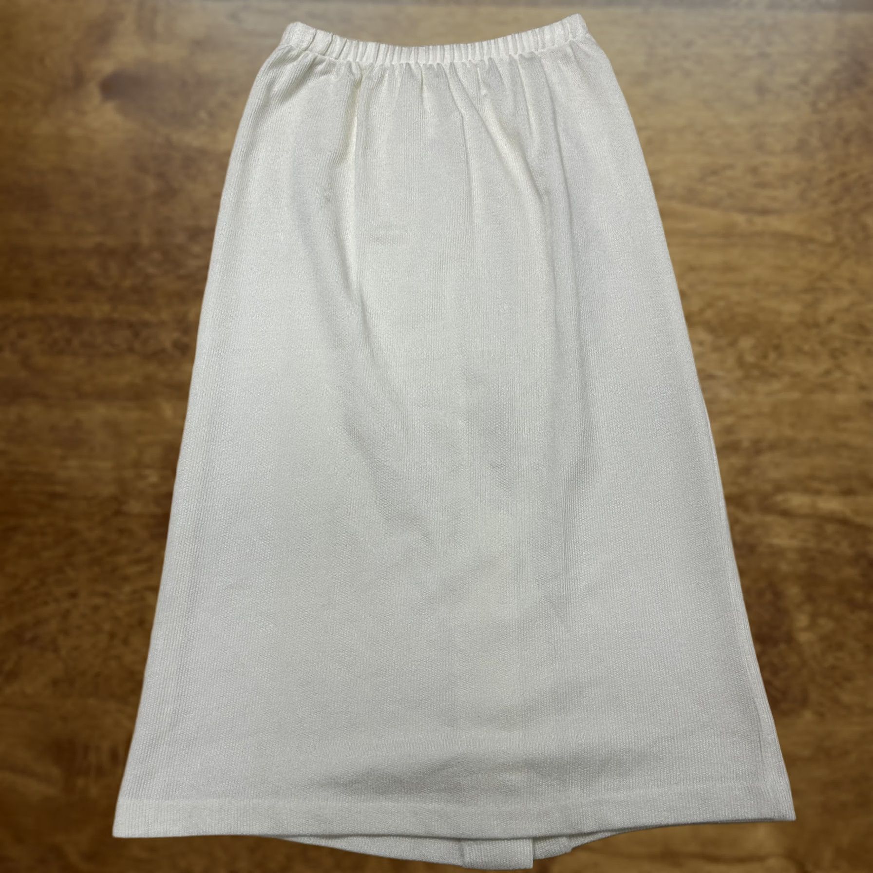 Vintage NLANI Skirt Womens Large White Solid Knit A-Line Midi Elastic Waist Size 36" / US 14 / IT 50 - 1 Thumbnail