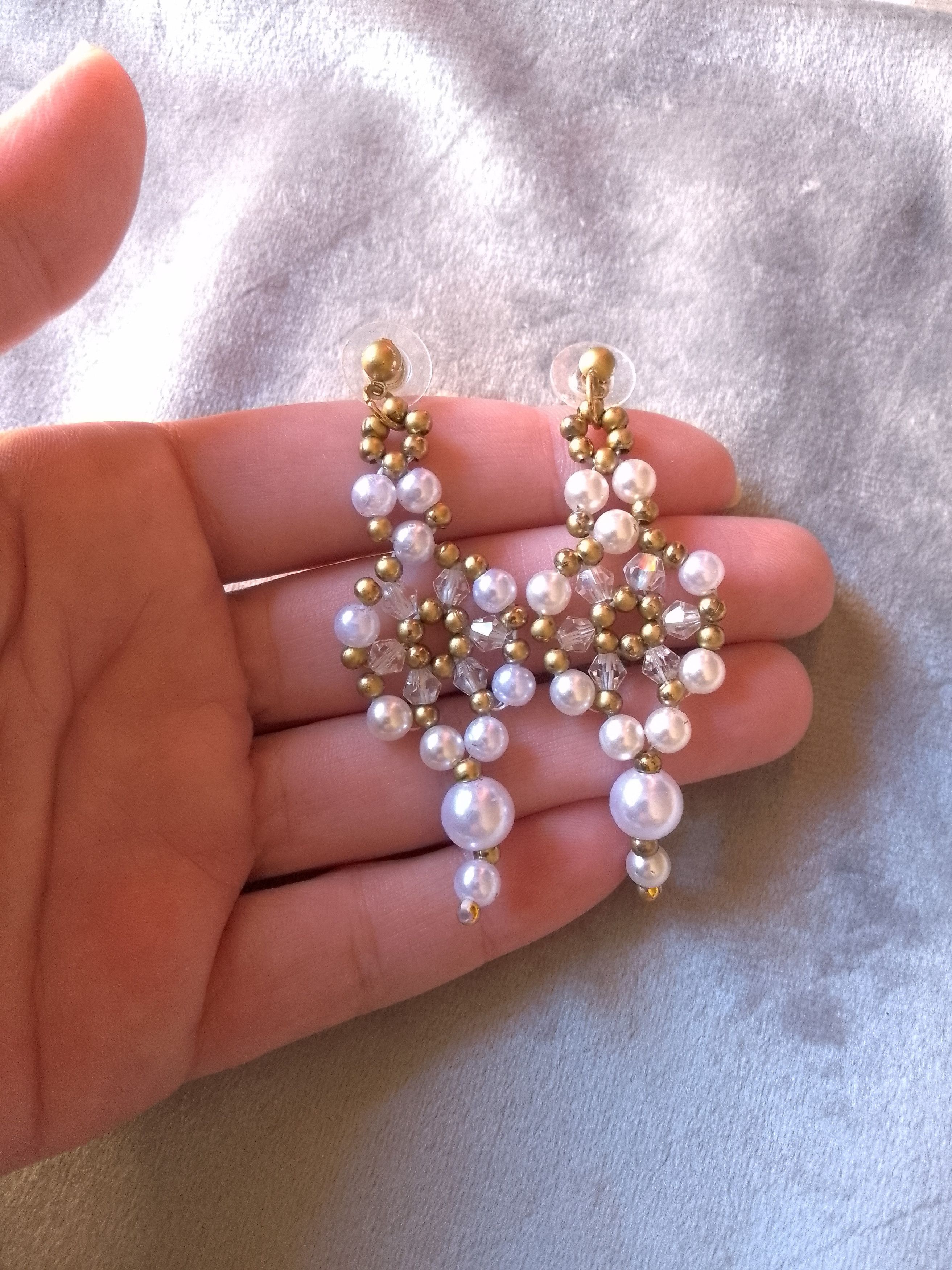 Handmade Necklace Pearls Heart Golden Pattern Crystals Earrings Size ONE SIZE - 2 Thumbnail