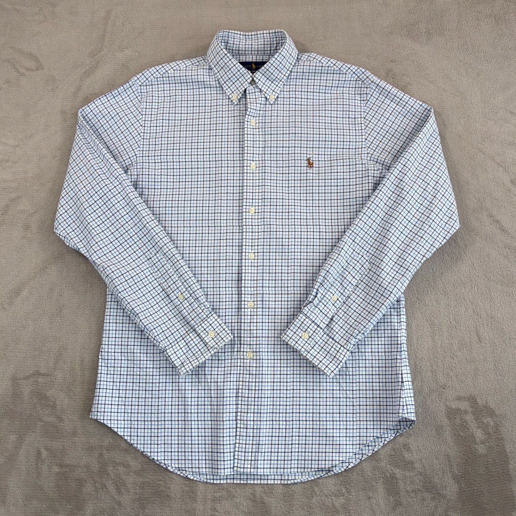 Polo Ralph Lauren Polo Ralph Lauren Stretch Oxford Shirt Men Large Blue Plaid Slim Fit Button-Up with Stretch Wool? Size US L / EU 52-54 / 3 - 4 Thumbnail