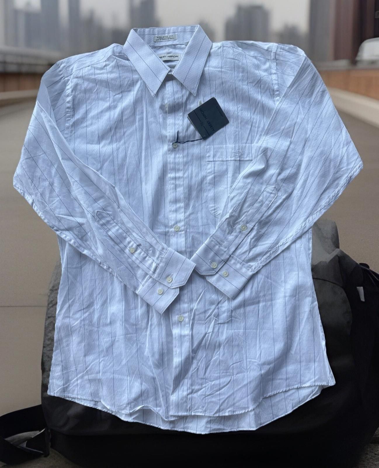 Albert Nipon Men's Albert Nippon Long Sleeve Shirt Size 16 White Striped Size 38R - 1 Thumbnail