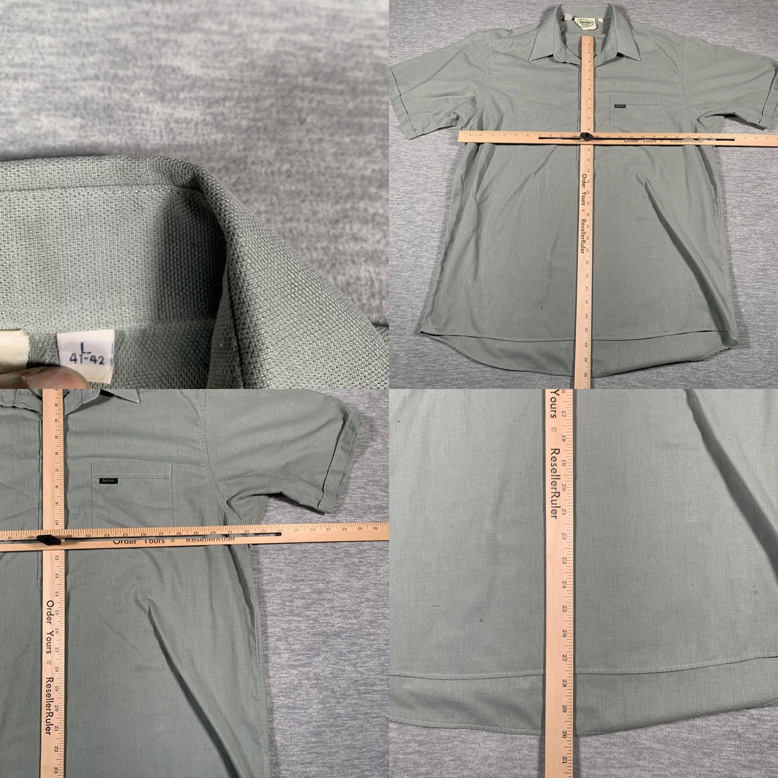 Vintage Aertex by Summit Shirt Mens Large Sage Green Popover Short Sleeve Half Placket Button-Up Size US L / EU 52-54 / 3 - 8 Thumbnail