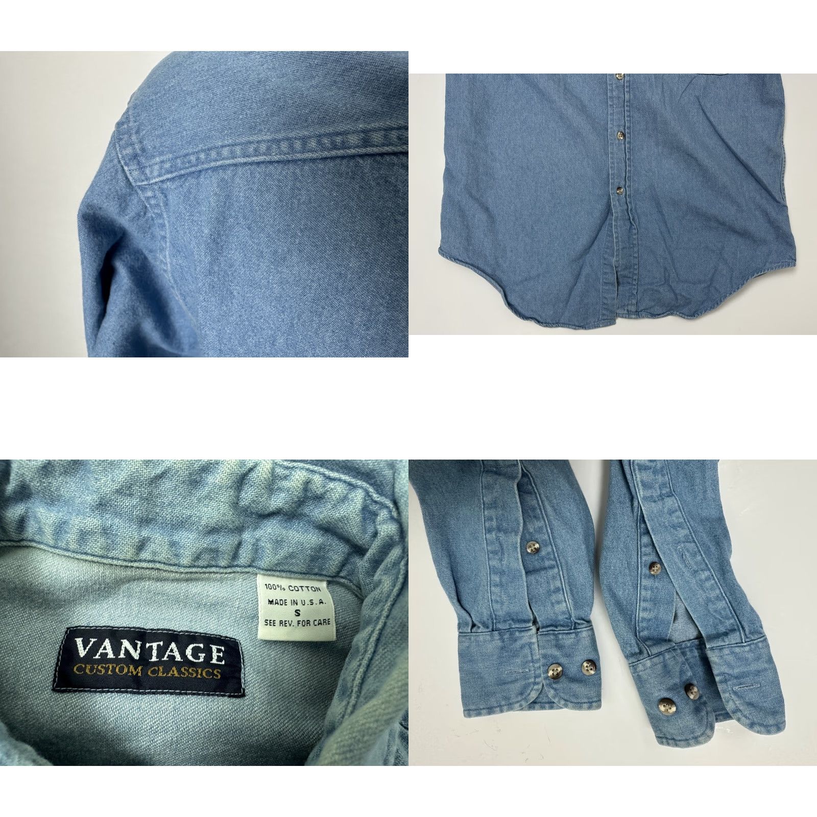 Denime VINTAGE Vantage Denim Shirt Men Small Button-Down Solid Blue 90s Casual Jeans Workwear USA Made Size US S / EU 44-46 / 1 - 9 Thumbnail