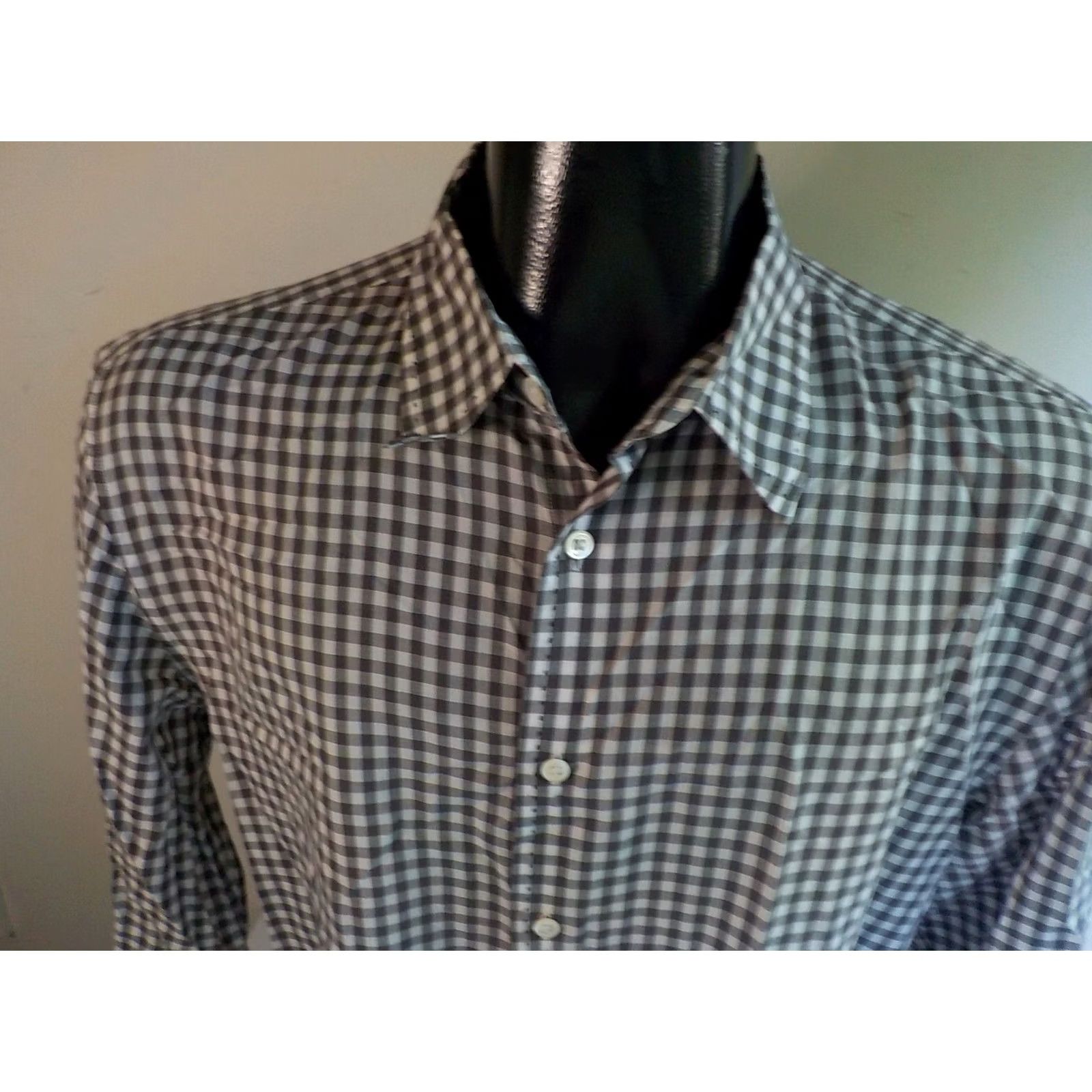 John Varvatos John Varvatos Checked Print Button Front Shirt SZ L White/Gray Mens Shirt Size US L / EU 52-54 / 3 - 2 Thumbnail