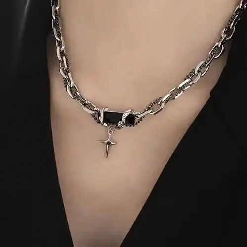 Jewelry Black Zircon Cross Star Pendant Necklace Size ONE SIZE - 1 Thumbnail