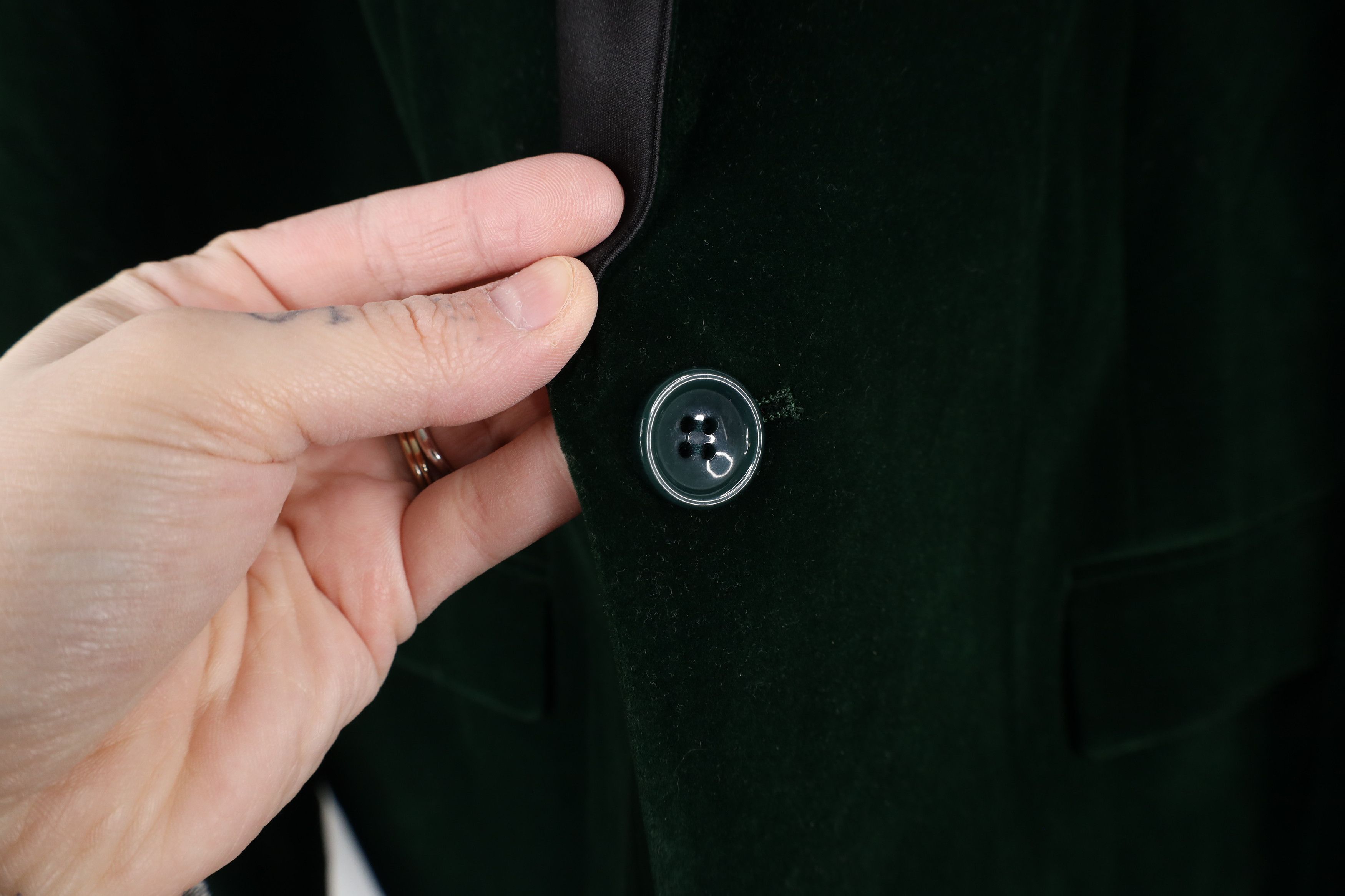 Vintage Rockabilly Velvet Velour One Button Blazer Suit Jacket Green Size US XL / EU 56 / 4 - 4 Thumbnail