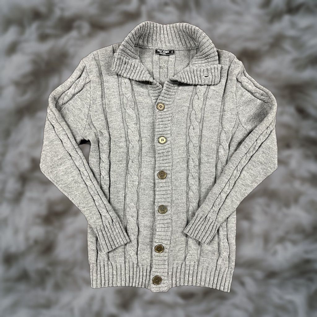 Vintage Paul Jones Men’s Sweater Cardigan Cable-Knit Collared Button Down XL Gray Size US XL / EU 56 / 4 - 1 Thumbnail