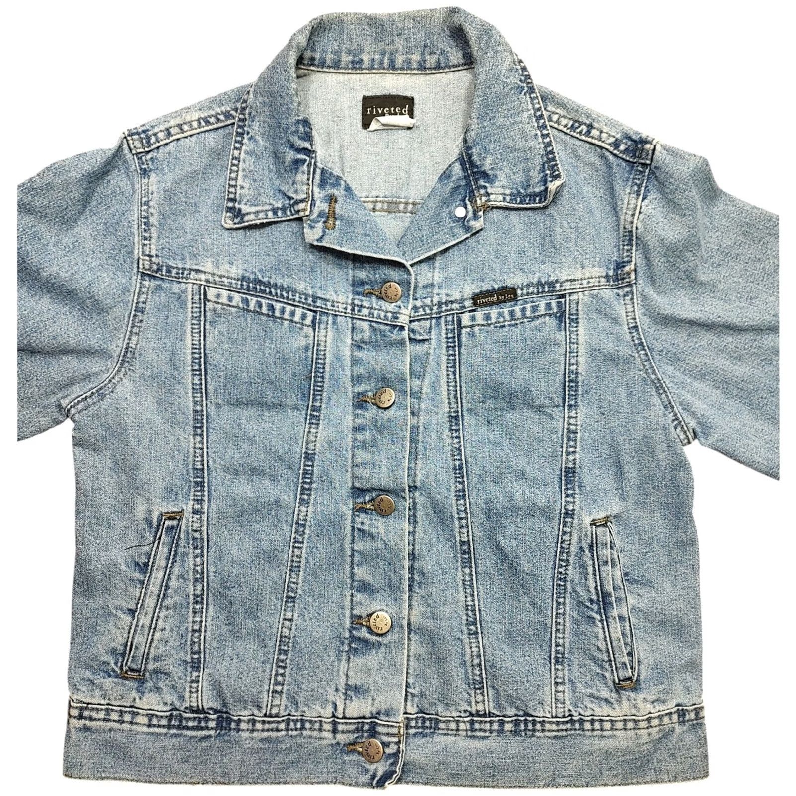 Vintage VINTAGE Riveted By Lee Denim Jacket Women M 4 Pockets 100% Cotton Blue Jacket, Denim, Solid, Button Closure, Regular Fit, Trucker, Collared, Pockets Size 32" / US 10 / IT 46 - 2 Thumbnail