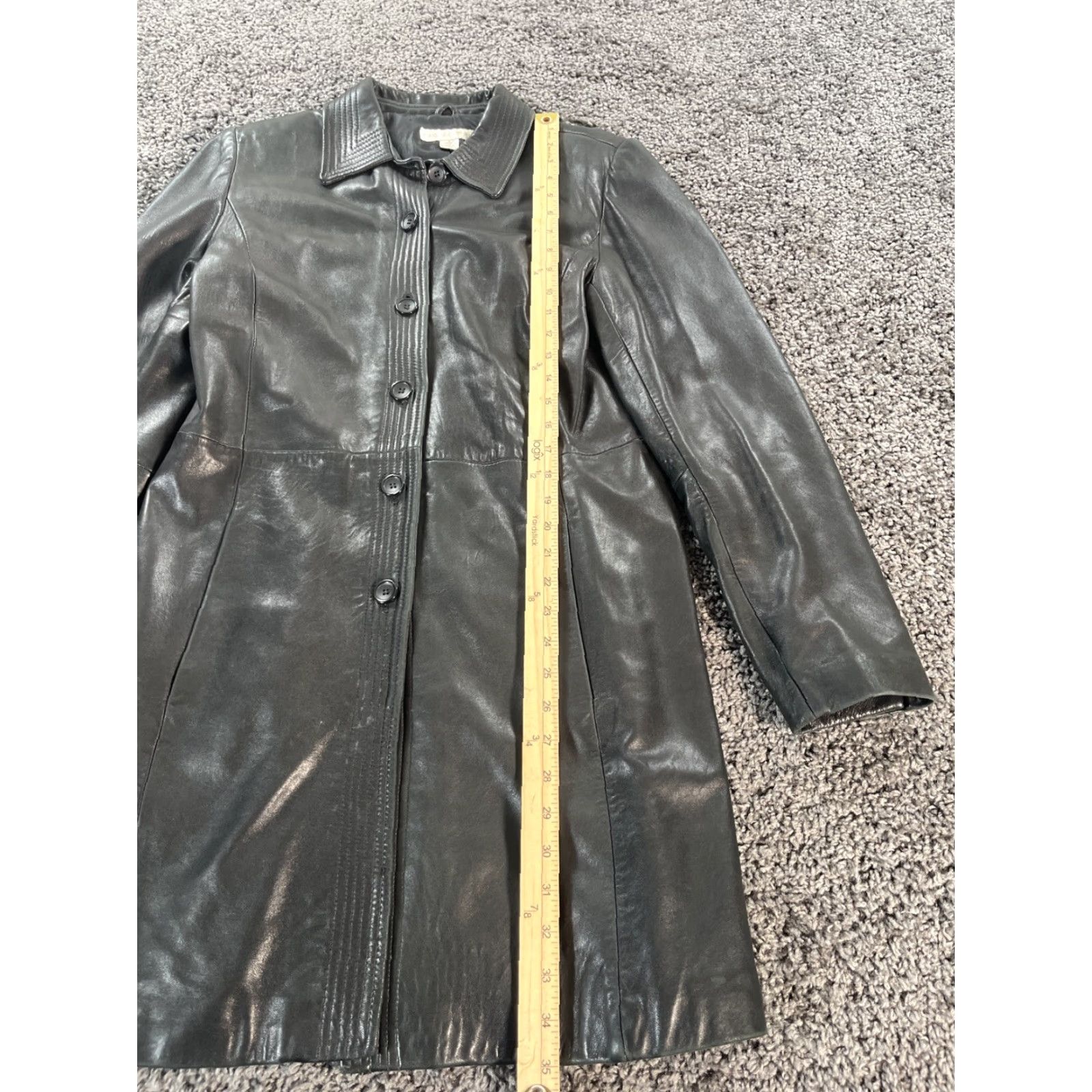 Vintage VINTAGE Leather Jacket Womens Size Medium Black Long Length Button Casual 90s Classic Basic Jacket Women Mens? Size M / US 6-8 / IT 42-44 - 2 Thumbnail