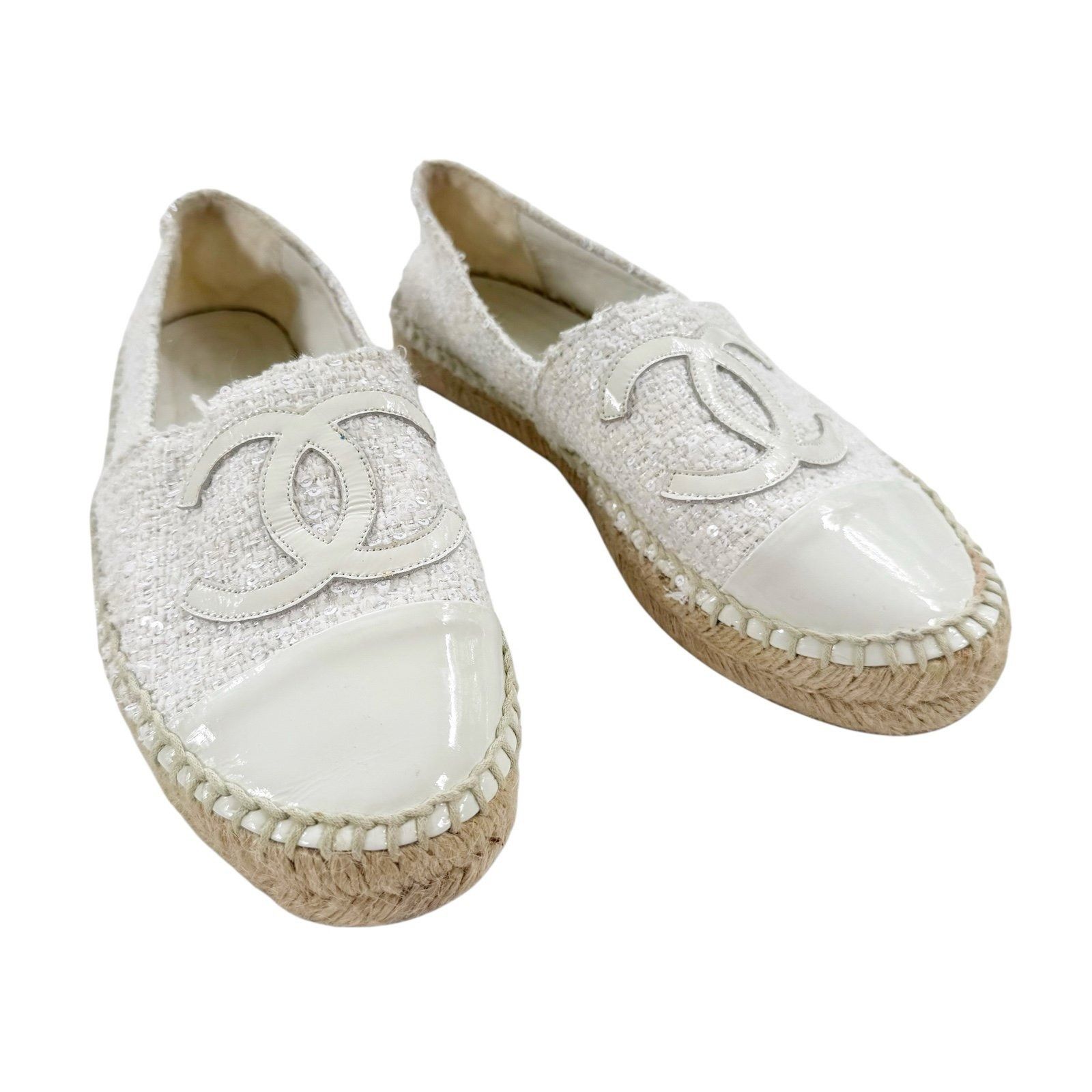 Chanel Chanel Tweed Sequin Logo Cap Toe Espadrilles Cream Size EU37 Size US 6.5 / IT 36.5 - 1 Thumbnail