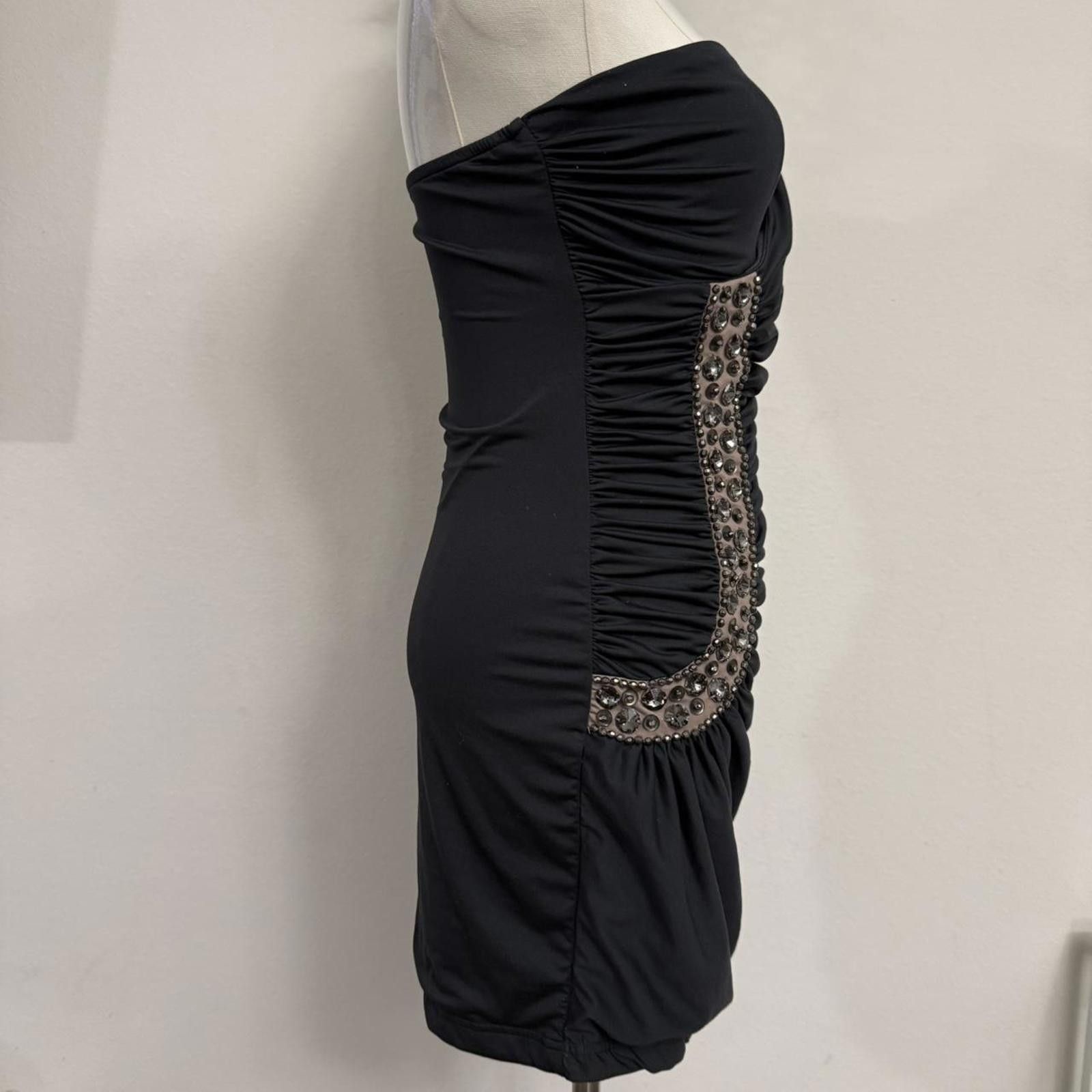 Designer Y2k grunge runched mini one shoulder beaded dress size small Size S / US 4 / IT 40 - 3 Thumbnail