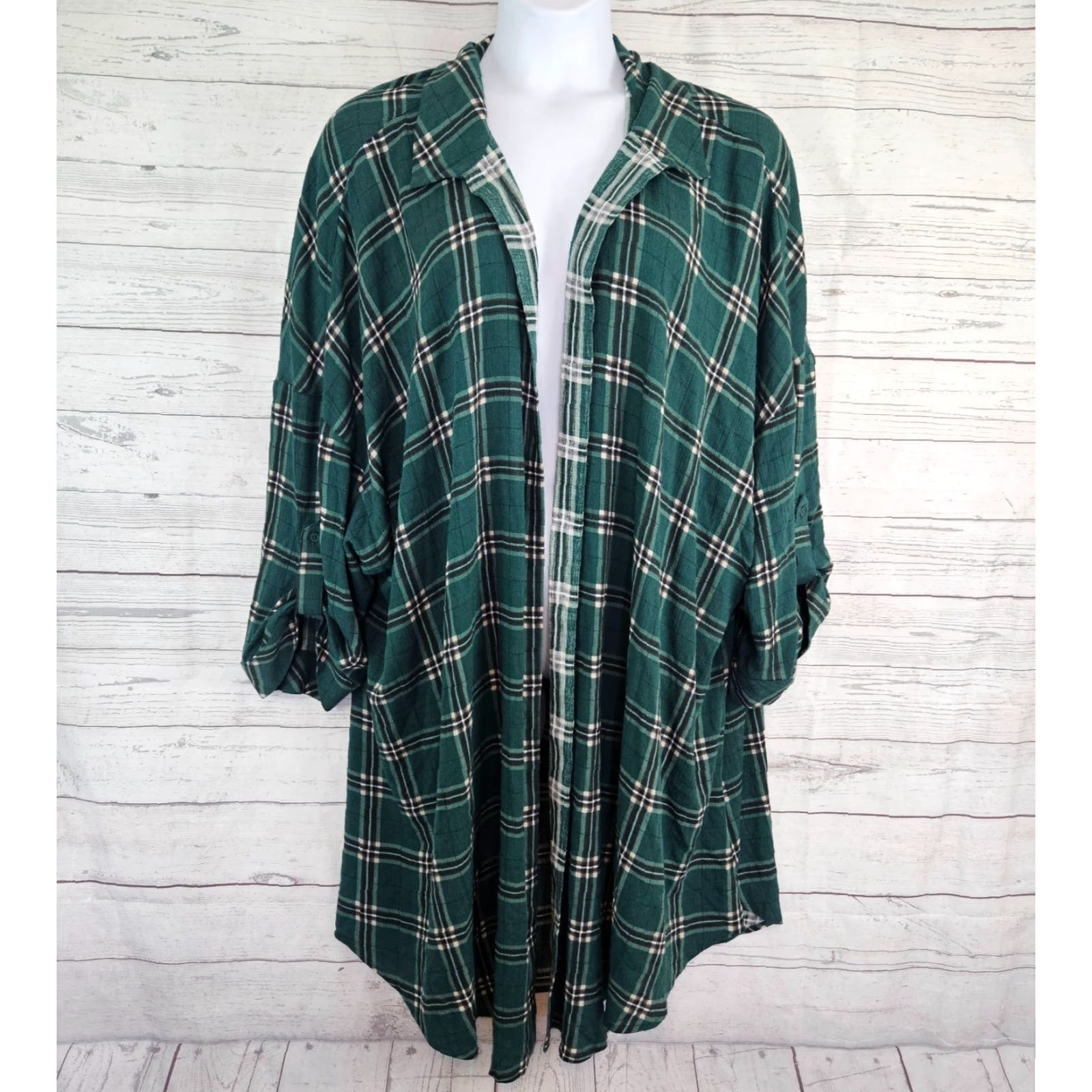 Torrid Torrid Womens Oversized Kimono Shirt Sz 6X Green Plaid Rayon Blend Shirt Womens 6X Green Plaid Kimono Torrid Size XXL / US 16-18 / IT 52-54 - 2 Thumbnail