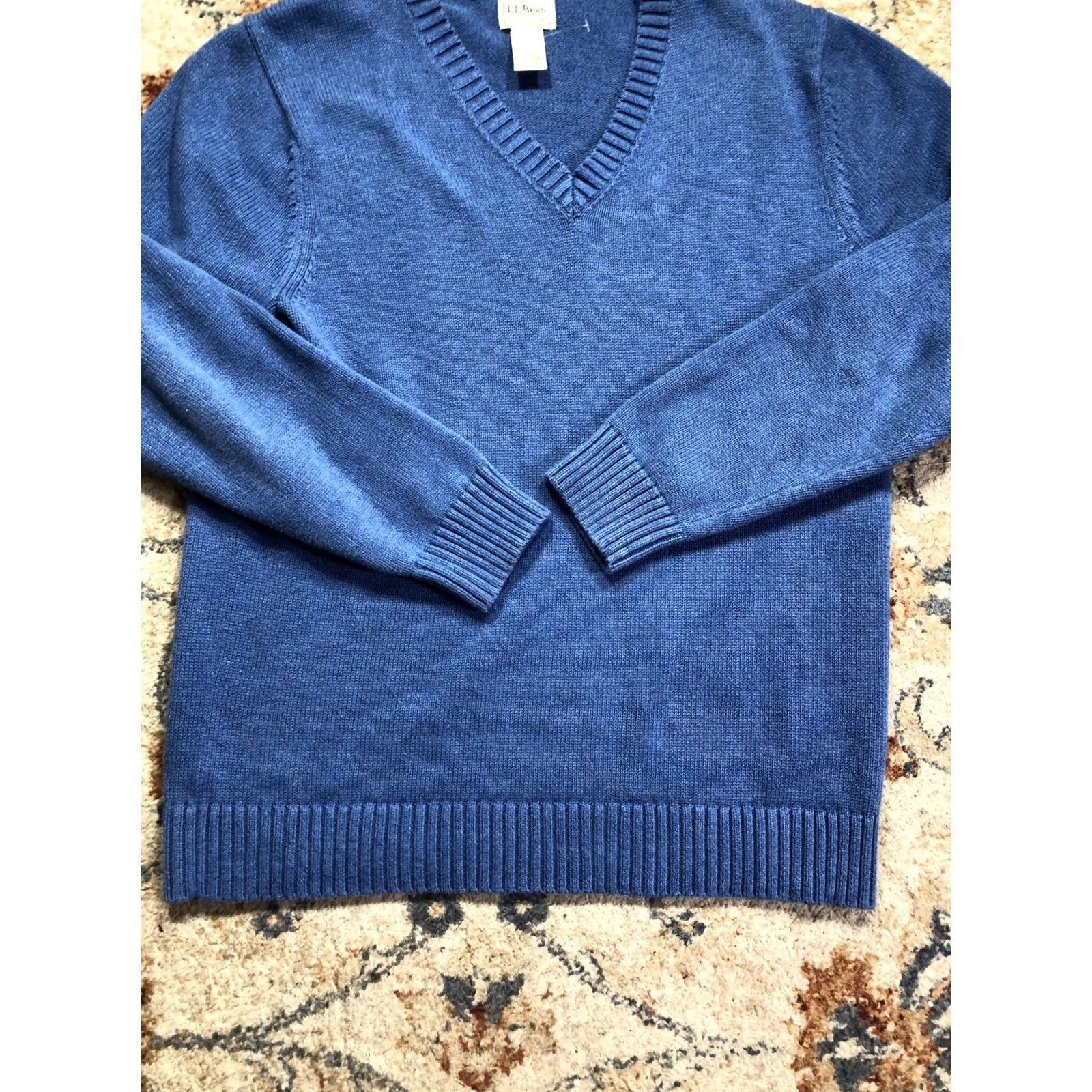 Vintage L.L.Bean Sweater Mens LT Large Tall Blue V-Neck Cotton Knit Pullover Long Sleeve Size US L / EU 52-54 / 3 - 5 Thumbnail