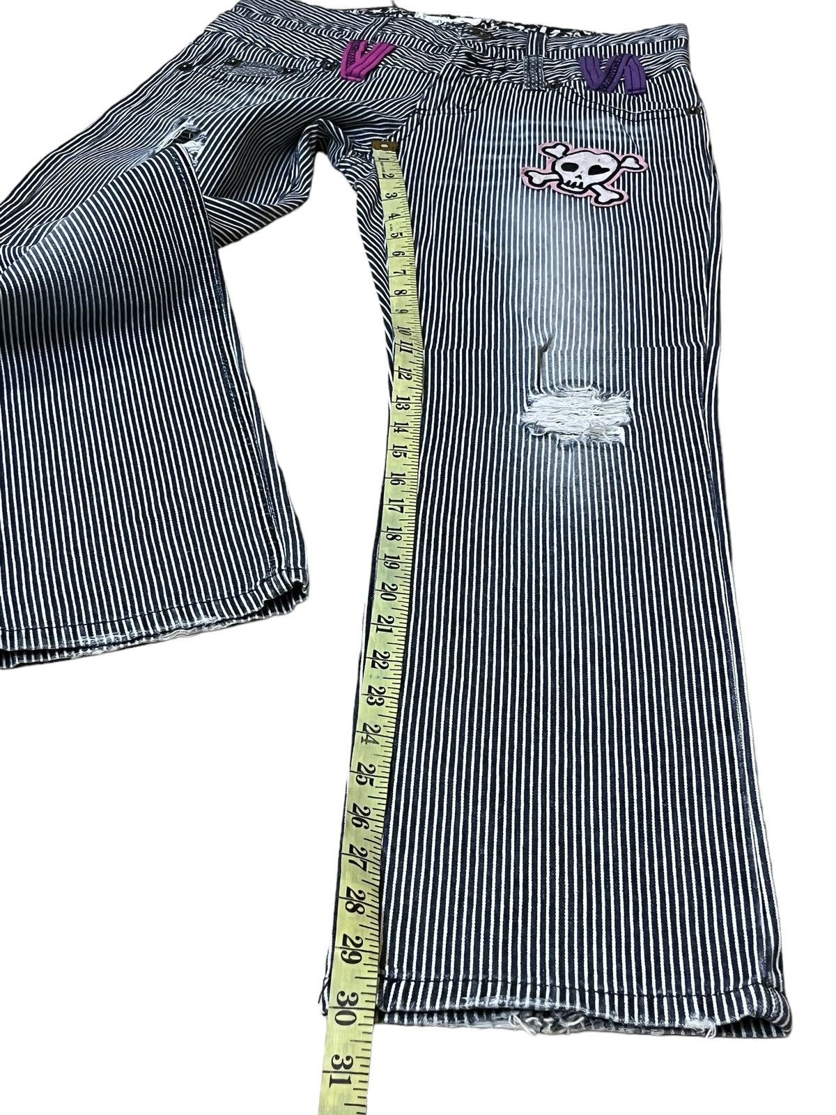 Japanese Brand JAPANESE COLZA DOUBLE WAIST DISTRESS HICKORY STRIPPED JEANS Size US 31 - 20 Thumbnail