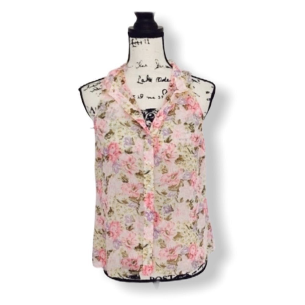 Forever 21 Forever 21 Floral Sleeveless Blouse | Size M | Sheer Button Size M / US 6-8 / IT 42-44 - 3 Thumbnail