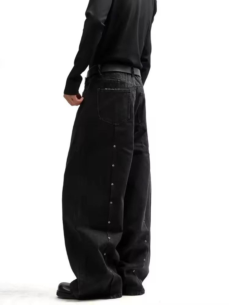 Japanese Brand Y2K Rivet Pleated Black Baggy Jean Size US 33 - 2 Thumbnail