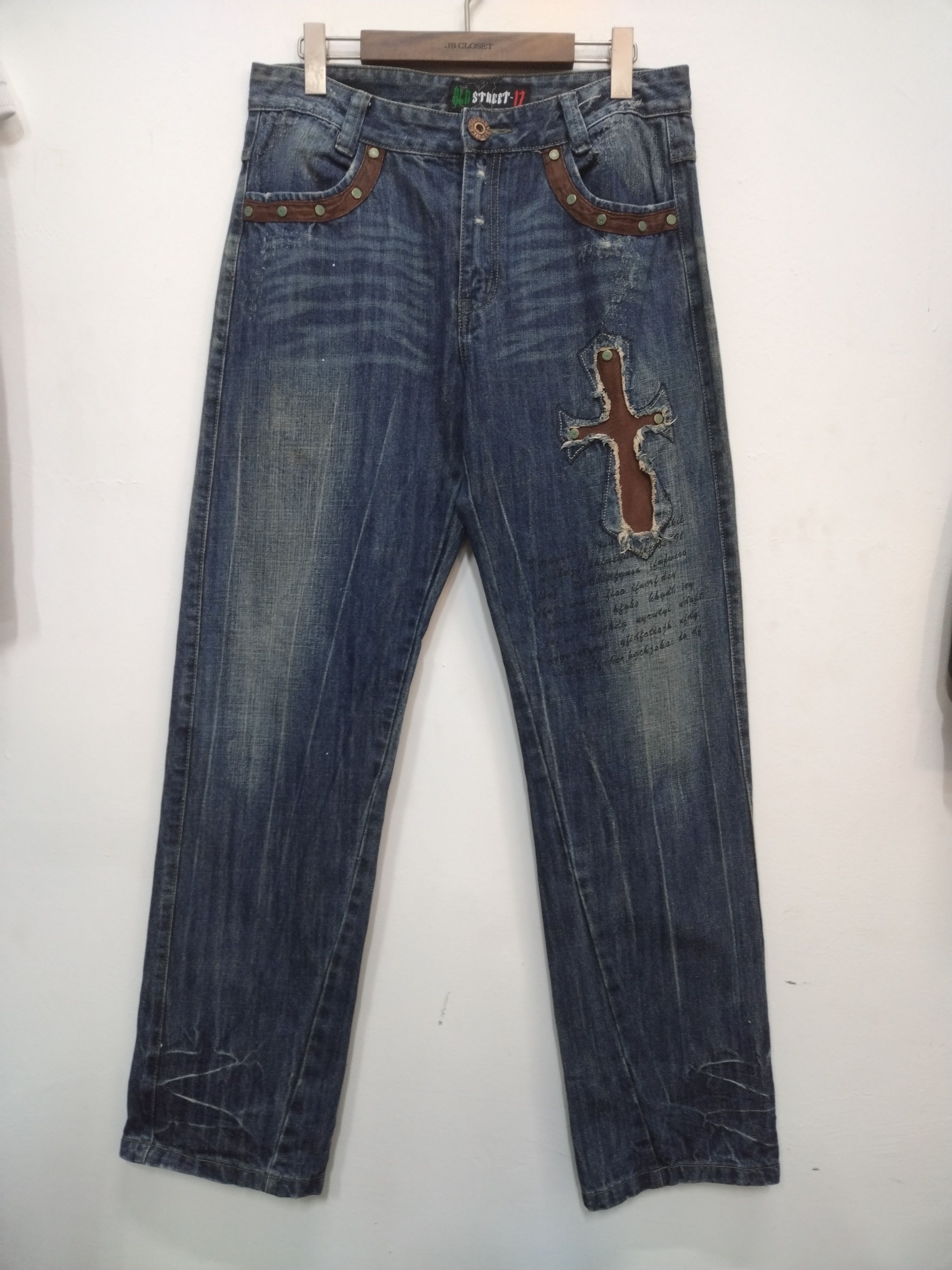Le Grande Bleu (L.G.B.) 💥Distressed Dieboolu old street chrome hearts design Jeans Size US 32 / EU 48 - 1 Thumbnail