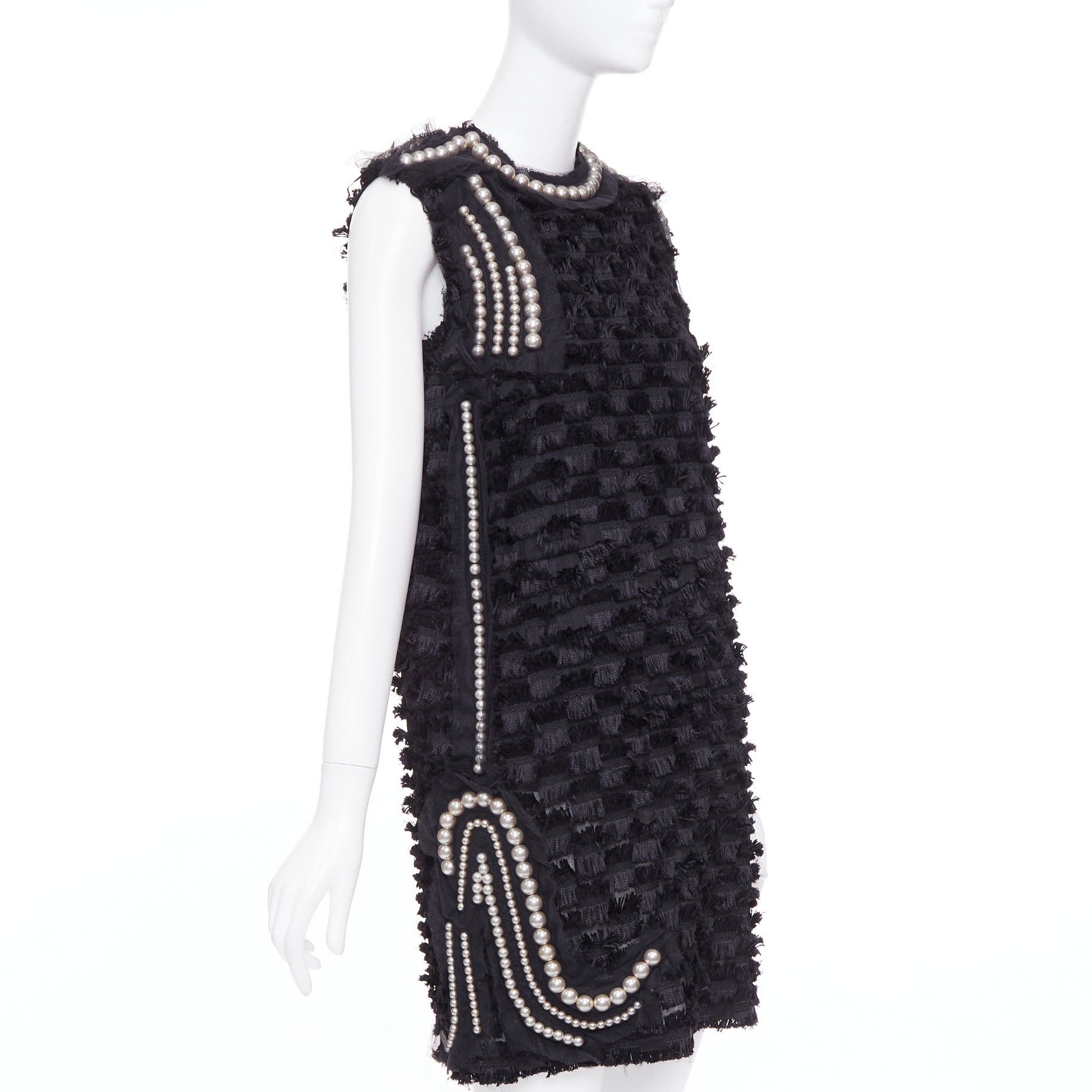 Lanvin LANVIN 2015 black pearl mesh embellished eyelash fringe silk lined dress FR36 S Size S / US 4 / IT 40 - 1 Thumbnail