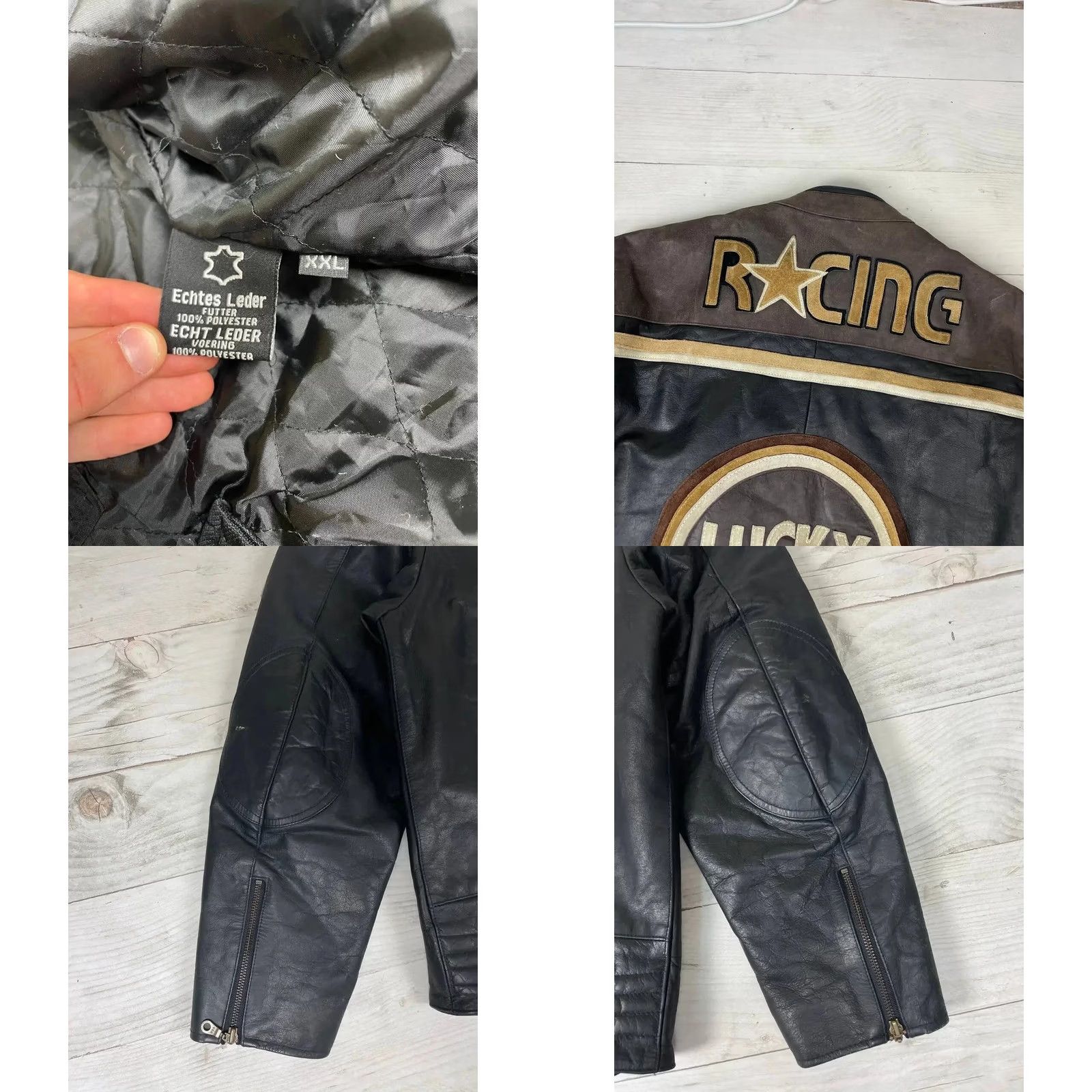 Lucky Brand VINTAGE Lucky Strike 90s Racing Leather Jacket Men XL Black Brown Motorcycle Racing F1 90s Size US XL / EU 56 / 4 - 11 Thumbnail