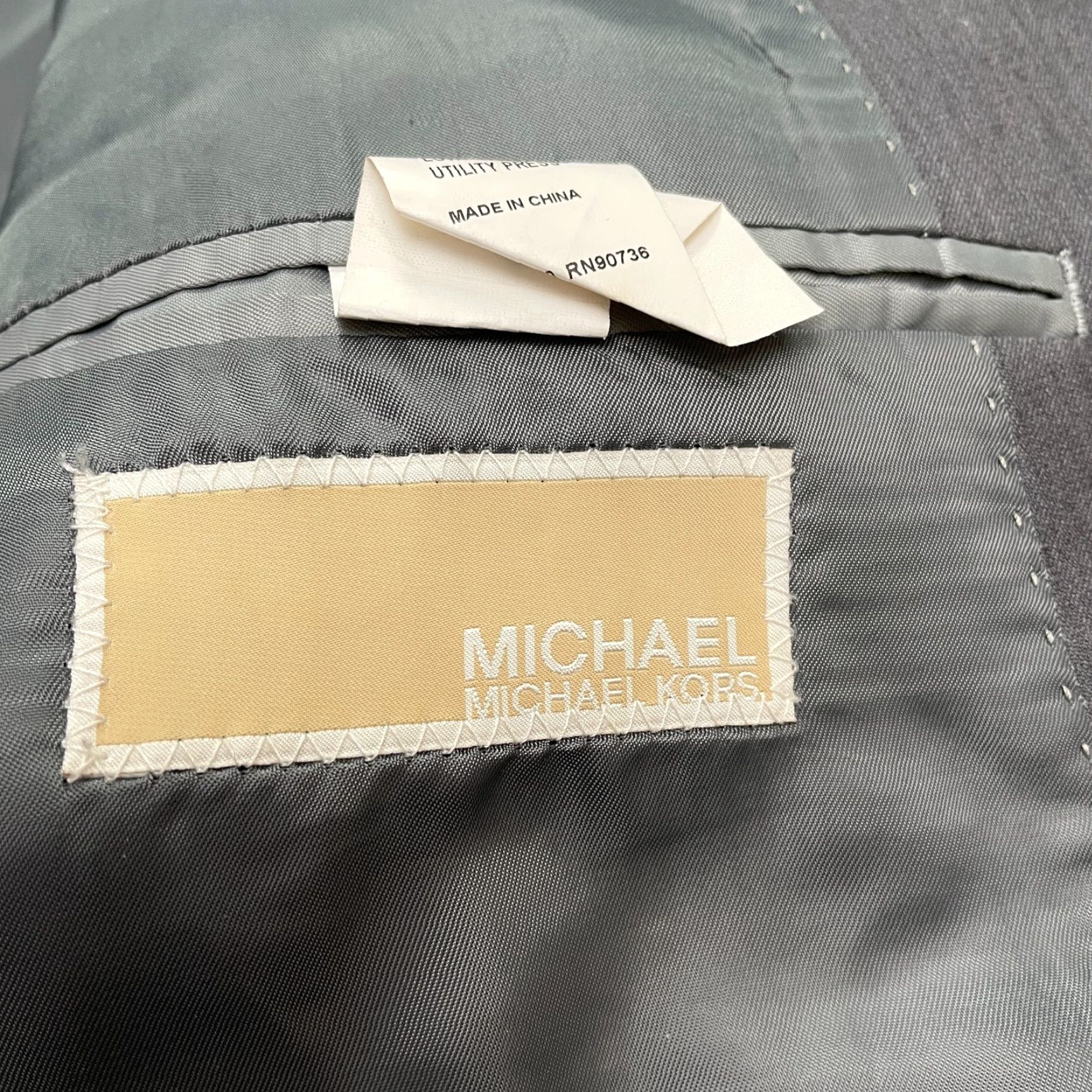 Michael Kors Michael Kors Blazer Jacket Mens Wool Blend Gray 50L Double-Vented Notch Lapel Three-Button Single-Breasted Padded Shoulders Size 50L - 7 Thumbnail