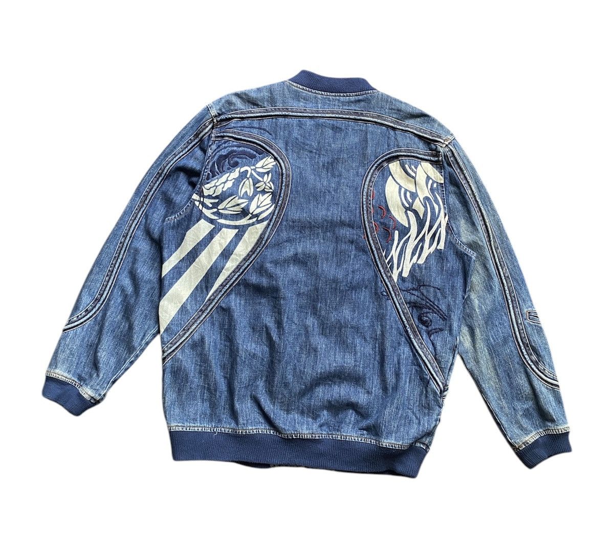 Marithe + Francois Girbaud Marithe Francois Girbaud Tribal Tattoo Denim Bomber Jacket Size US XL / EU 56 / 4 - 4 Thumbnail
