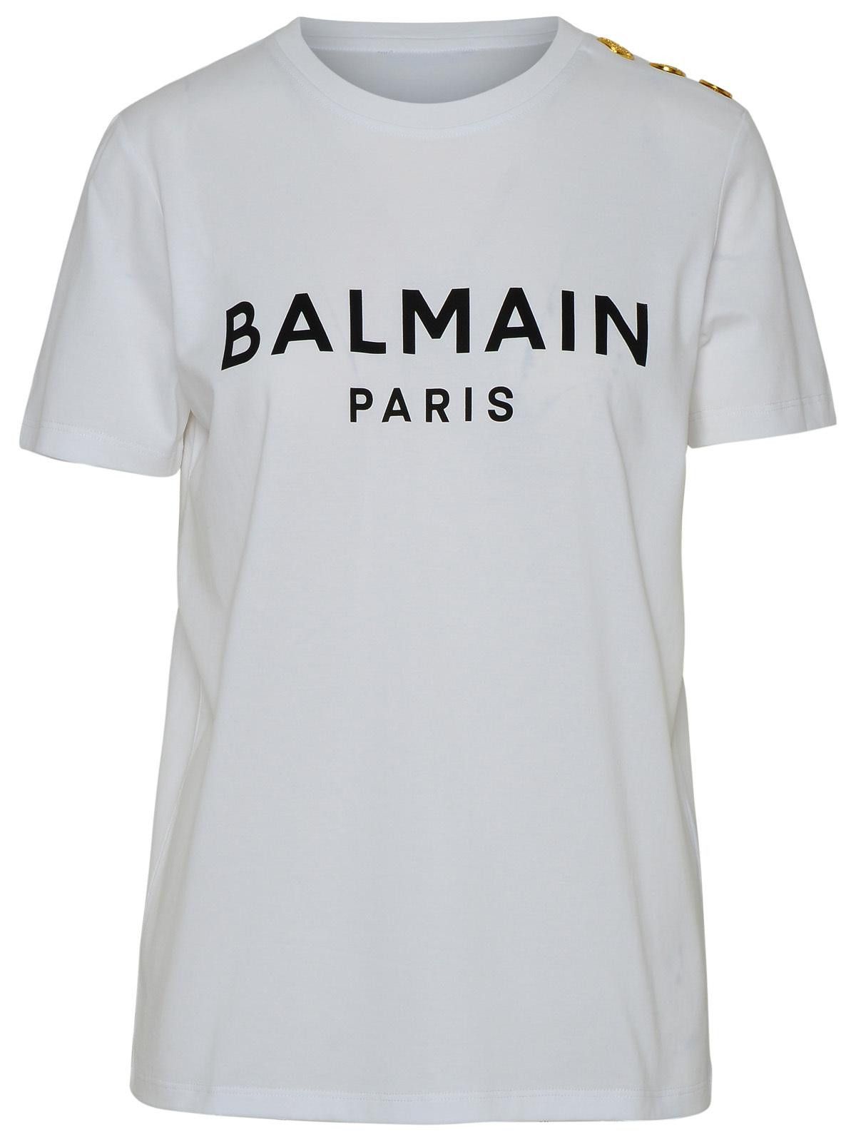 Balmain BALMAIN White Cotton T-Shirt Size L / US 10 / IT 46 - 1 Thumbnail
