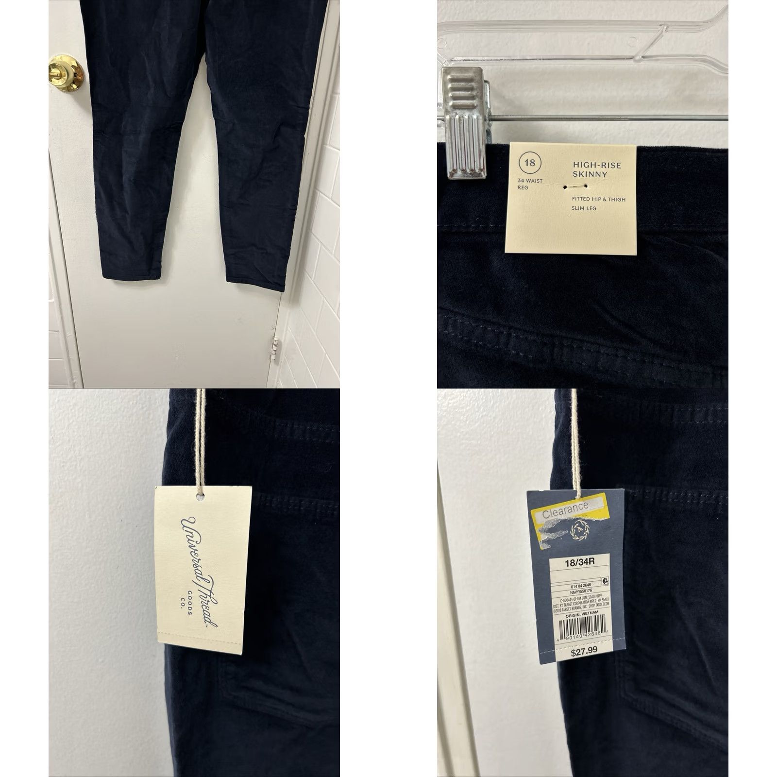 Vintage Universal Thread Pants Womens 18 34x29 Blue High Rise Skinny Jeans Pockets Stretch Denim NWT YKK Closure Regular Inseam 29 Size 40" / US 18 - 8 Thumbnail