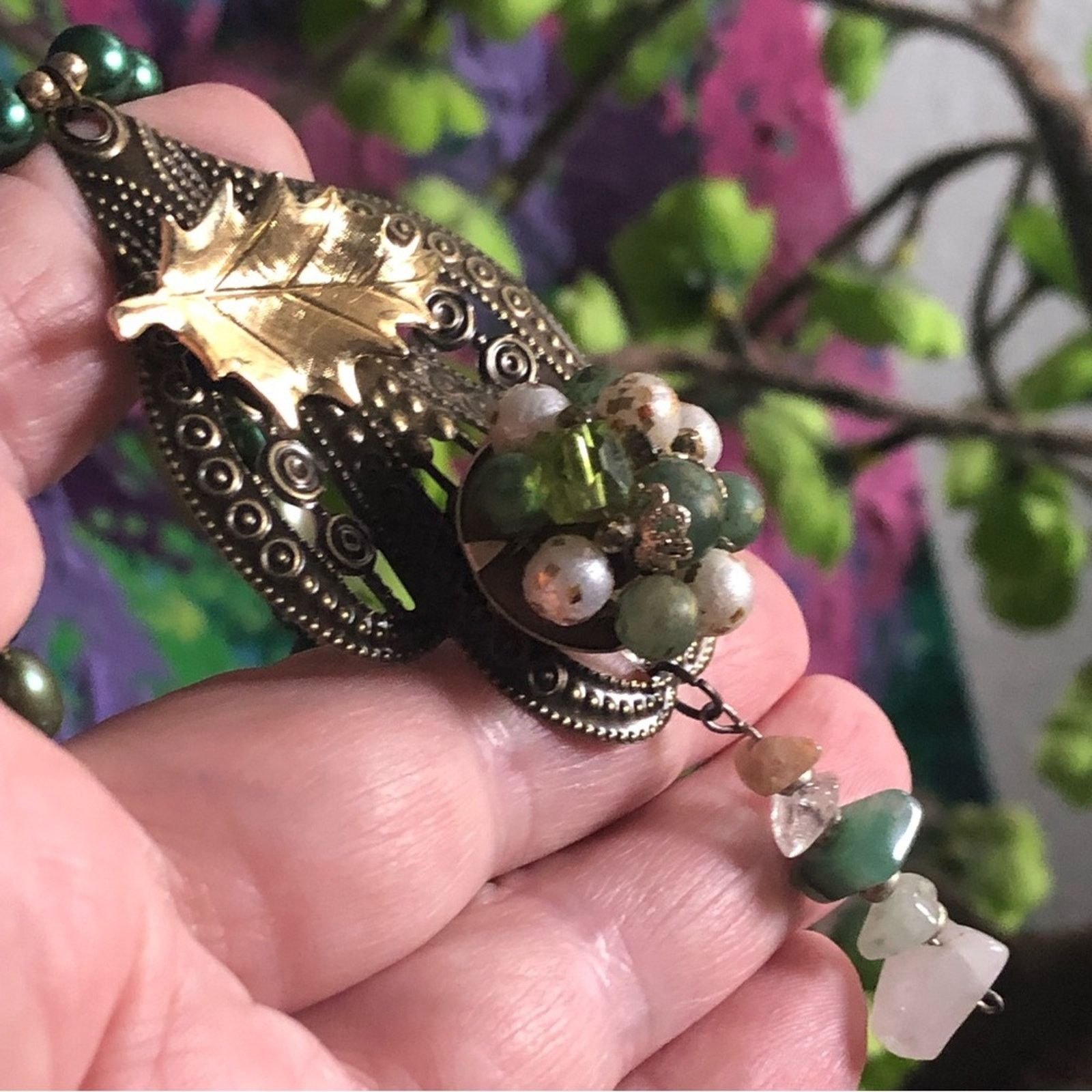 Handmade Handcrafted repurpose sage freshwater Pearl necklace Size ONE SIZE - 11 Thumbnail