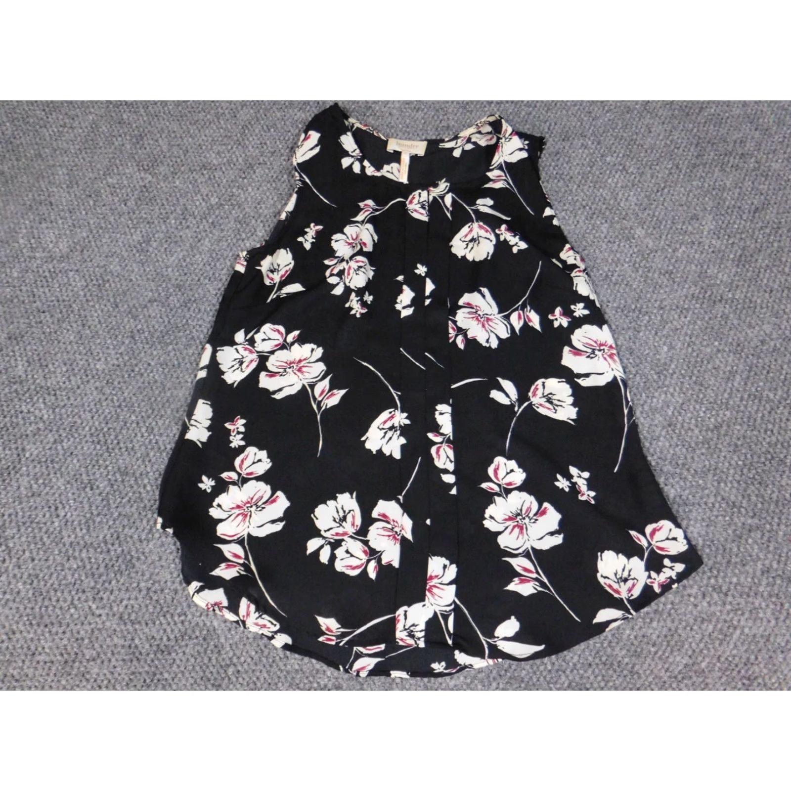 Laundry by Shelli Segal Laundry By Shelli Segal Blouse Button-Up Womens M Black Floral Sleeveless Crew Neck Pullover Casual Classic Ruffle Polyester Silk Breathable Regular Size M / US 6-8 / IT 42-44 - 3 Thumbnail