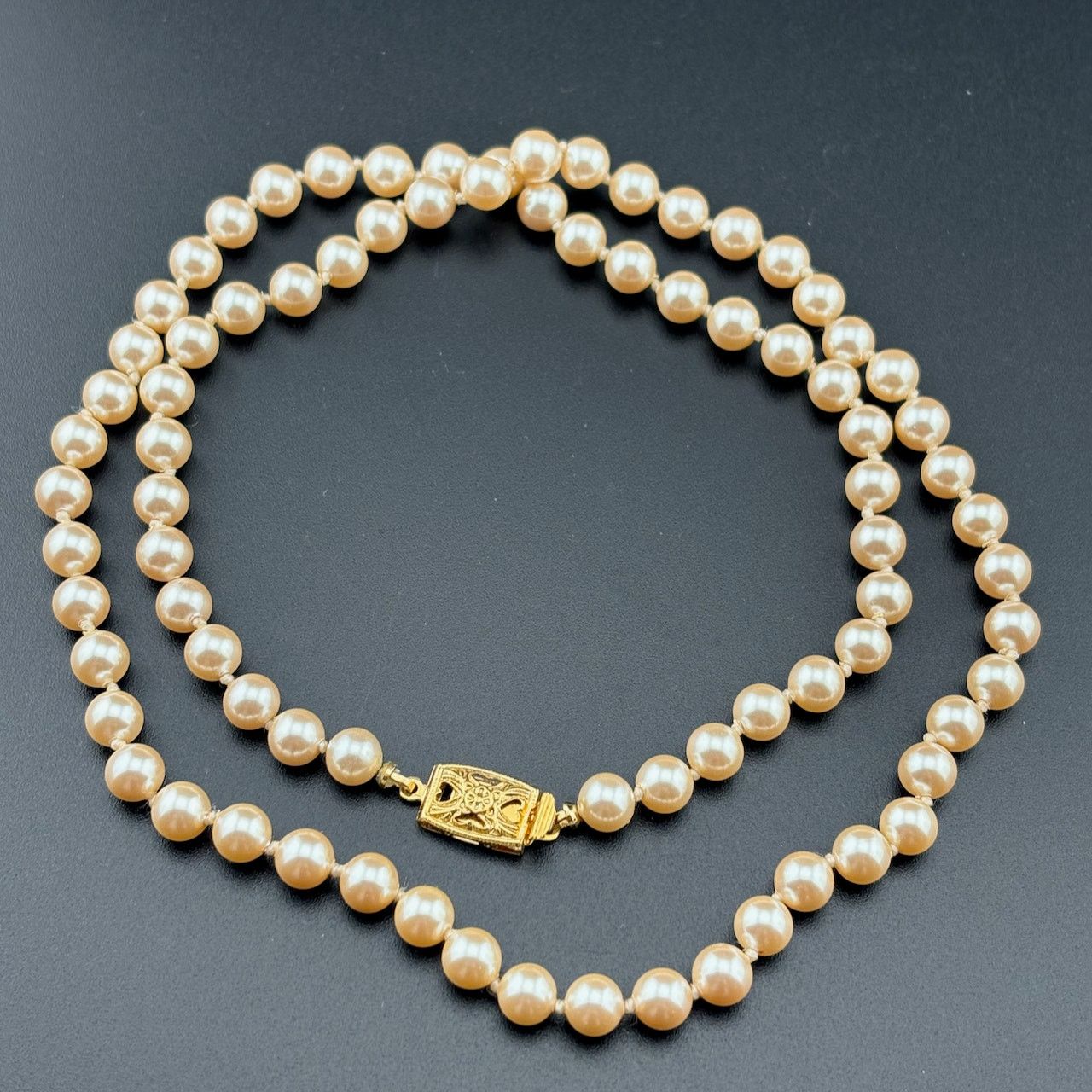 Monet Signed Monet Faux Pearls Knotted Gold Tone Clasp 24" Size ONE SIZE - 1 Thumbnail