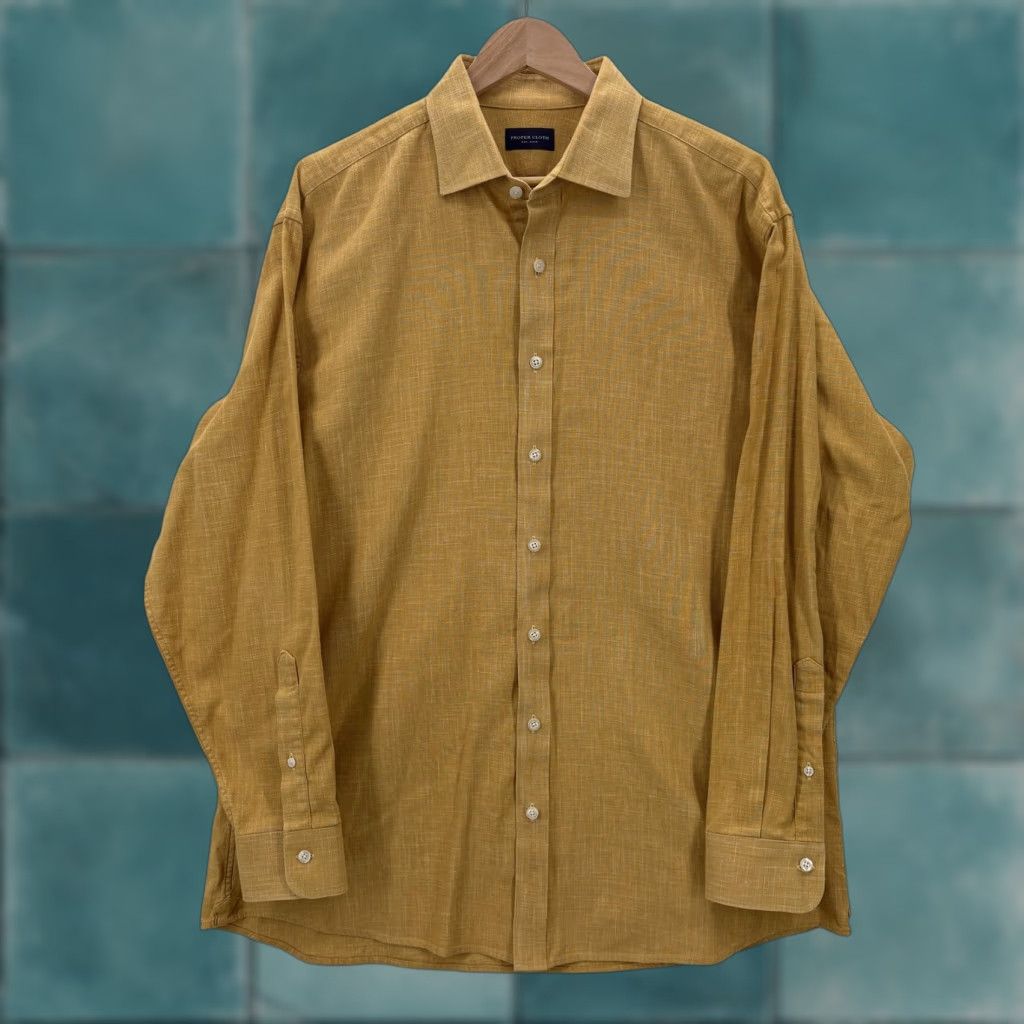 Proper Cloth Proper Cloth Shirt Mens 17 34.5 Mustard Yellow Cotton Button Front Long Sleeve Dress Shirt Mens Size US XL / EU 56 / 4 - 1 Thumbnail