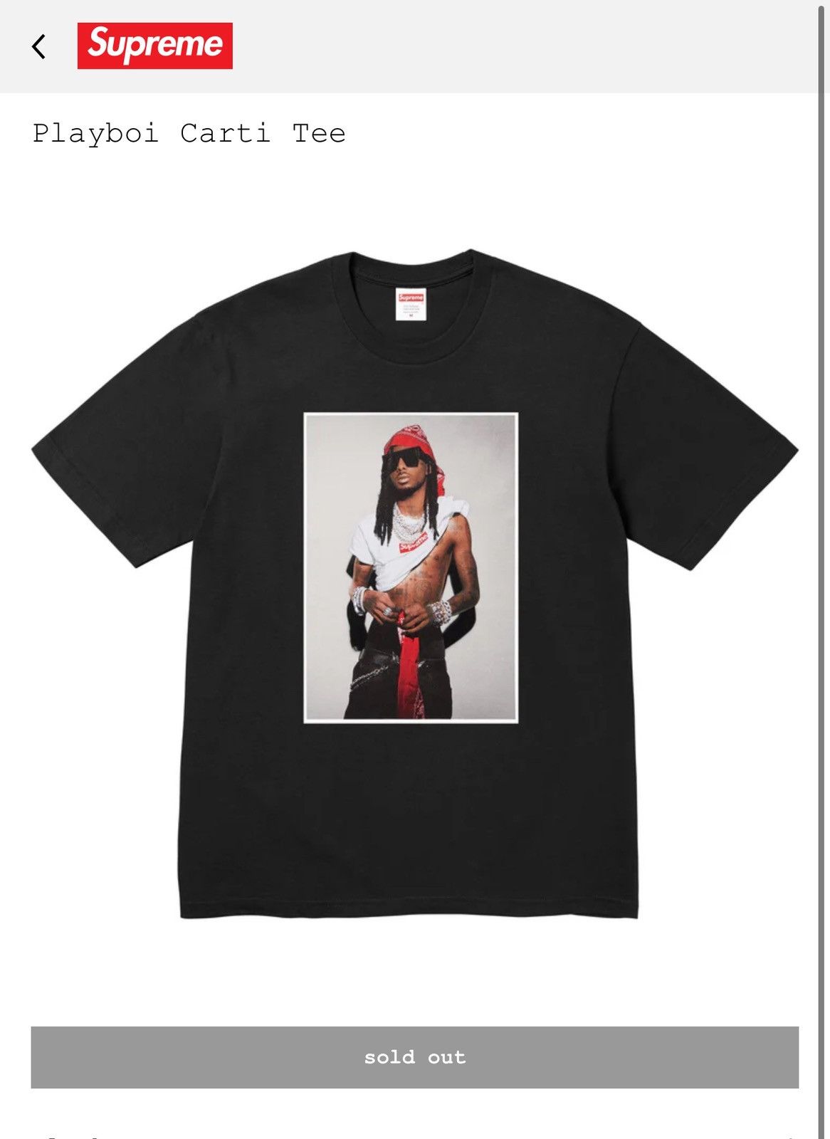 Supreme Supreme Playboi Carti Tee M Black | Grailed