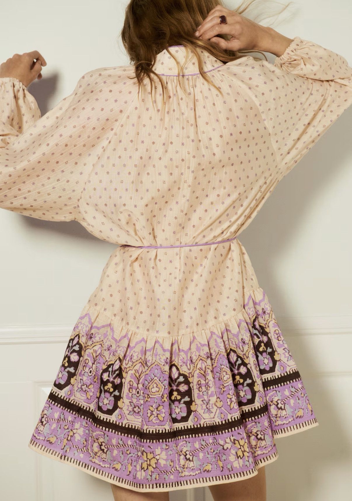 H&M H&M Short Tunic Dress Beige & Lilac Size L / US 10 / IT 46 - 3 Thumbnail